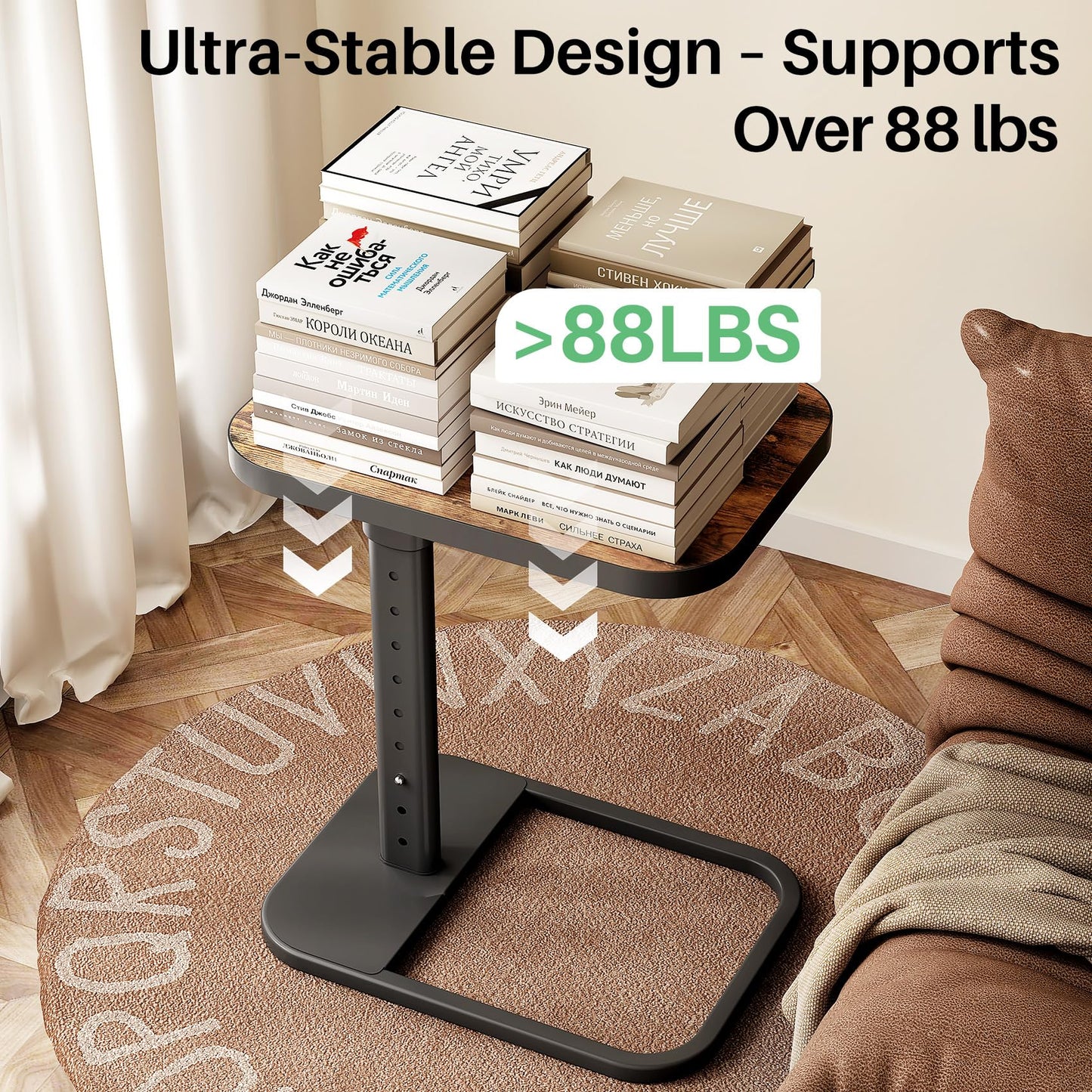 Kitstorack TV Tray Table, Adjustable Height & 90° Flip-Over Panel Design, Sofa Arm End Side Table for Eating Laptop Couch Bed Dinner or Small Spaces (Rustic Brown,Black)