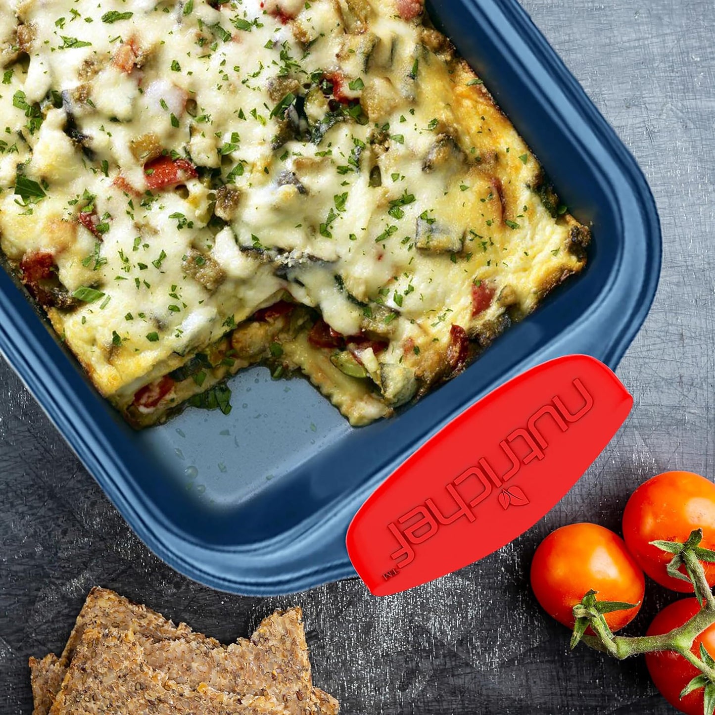 NutriChefKitchen 8-Piece Nonstick Bakeware Set - PFOA, PTFE-Free Carbon Steel Baking Trays w/Heatsafe Silicone Handles, Oven Safe Up to 450°F, Pizza Loaf Muffin Round/Square Pans, Blue, NCSBSBL8