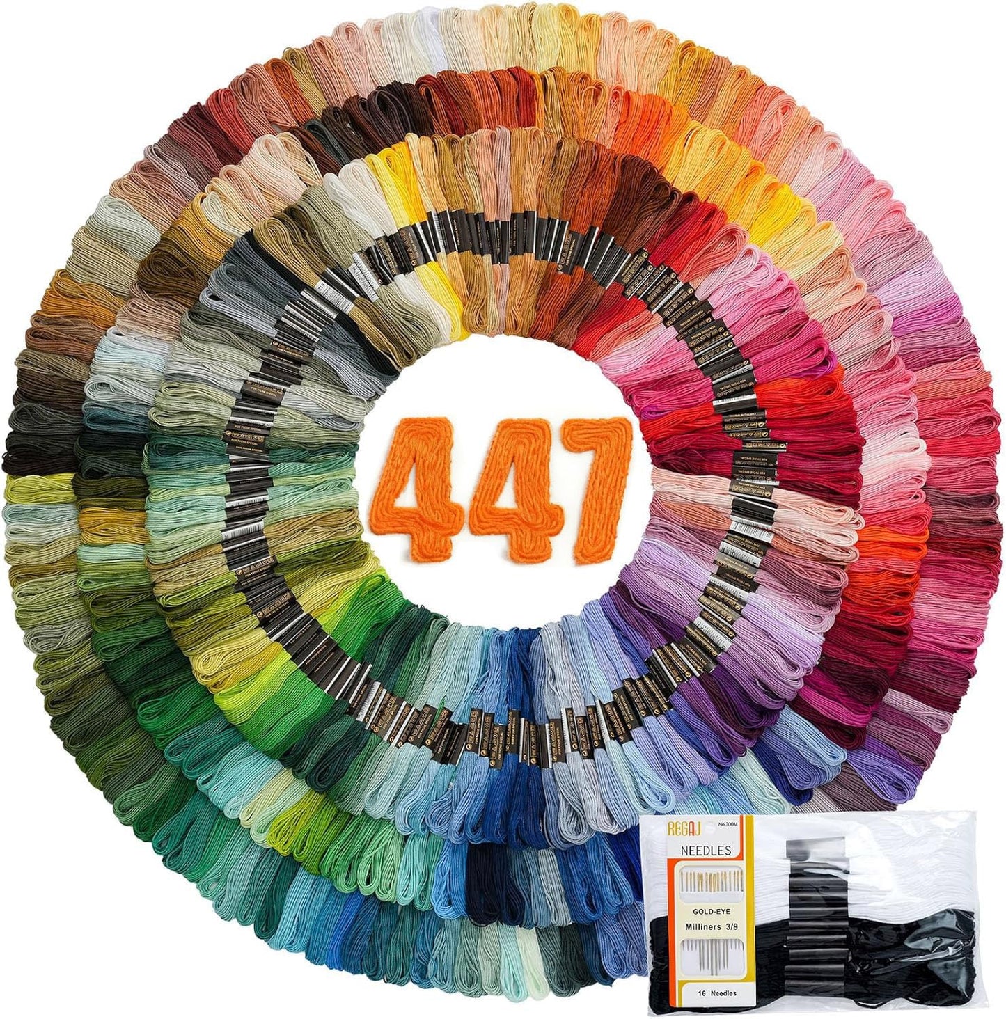 447 Colors Complete Set Embroidery Floss, Friendship Bracelet String, 8.7in 6-Strand Cross Stitch Thread Polyester Embroidery Thread