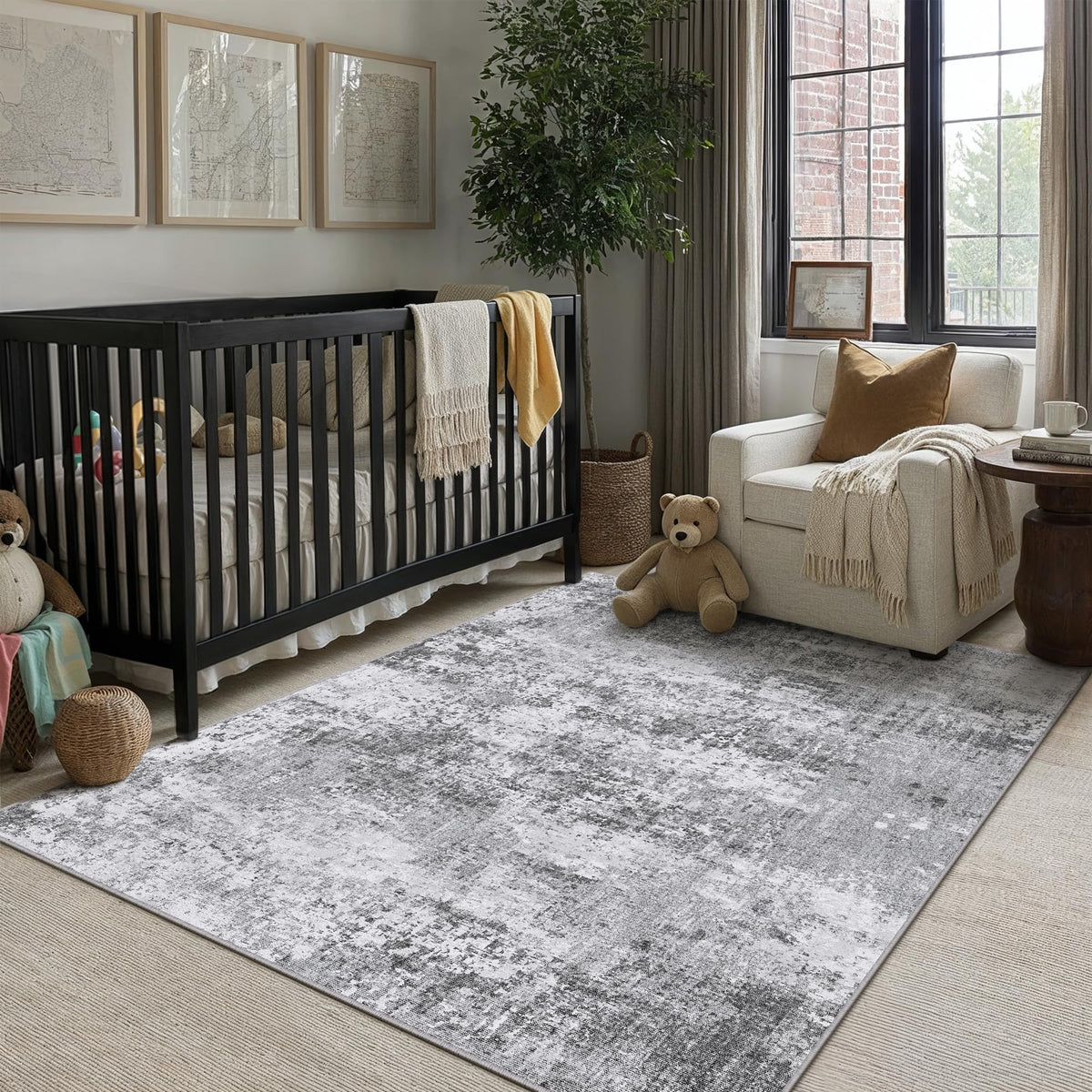 PureCozy Abstract Grey Area Rug 3x5 Modern Office Carpet Washable Neutral Soft Entryway Door Mat Low Pile Non Slip Indoor Throw Rug for Kitchen Bathroom Bedroom Laundry Living Dining Room