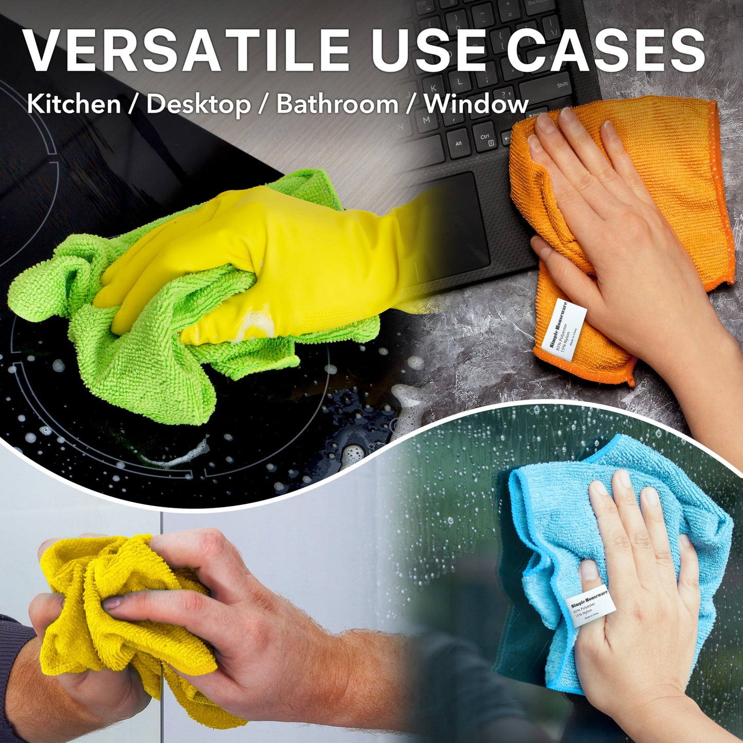 Simple Houseware Microfiber Cleaning Cloth 50 Pack, 12" x 12", 4 Color