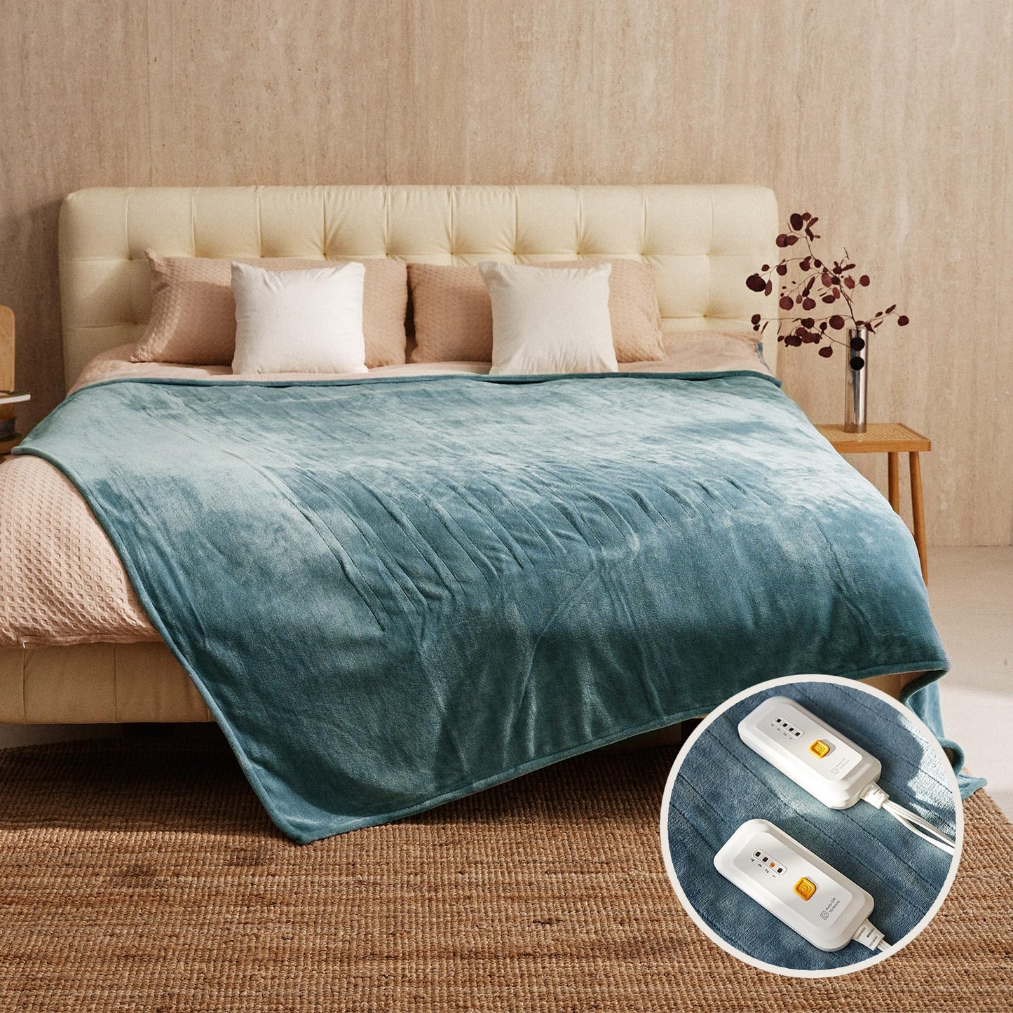 JET'S HOME Heated Blanket King 100"x90" - ETL&FCC Certified Flannel Electric Blanket Throw Machine Washable Heating Blanket with 4 Heating Levels 10 Hours Auto-Off Overheating Protection (Blue)