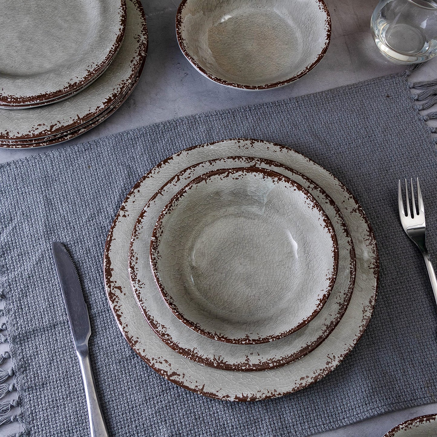 LEHAHA Farmhouse Melamine Dishes Dinnerware Set, 12 Piece Rustic Plates and Bowls Great for Picnic, Camping, Service for 4, Reusable and Dishwasher Safe, Indoor and Outdoor Use