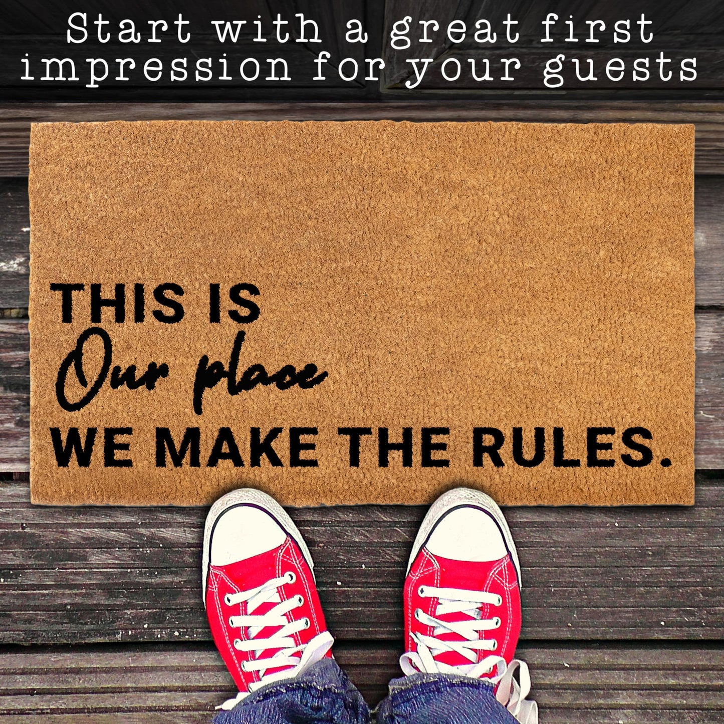 We Make The Rules Door Mat 30x17 Inch, Coir Doormat Outside Decor for Covered Outdoor Area, Welcome Mat Gift w/Non-Slip PVC Backing