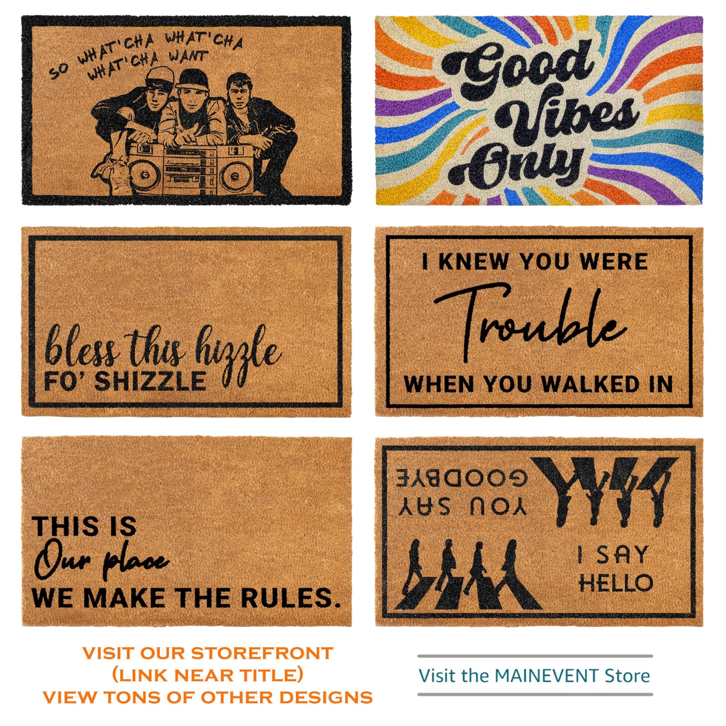 We Make The Rules Door Mat 30x17 Inch, Coir Doormat Outside Decor for Covered Outdoor Area, Welcome Mat Gift w/Non-Slip PVC Backing