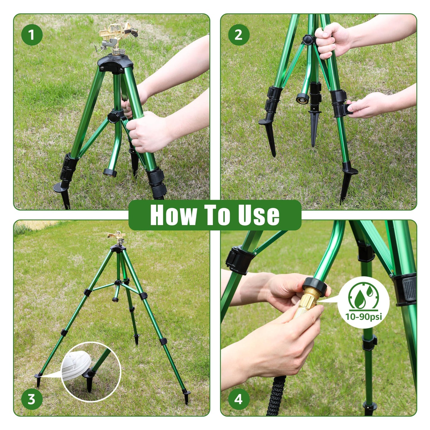 lxjnfac Sprinklers for Yard,Heavy-Duty Impact Sprinkler on Ground Plug Tripod Base, 360 Degree, 0-43 Feet Large Area Coverage Yard Sprinklers, Adjustable Height 16-37” Water Sprinkler for Lawn