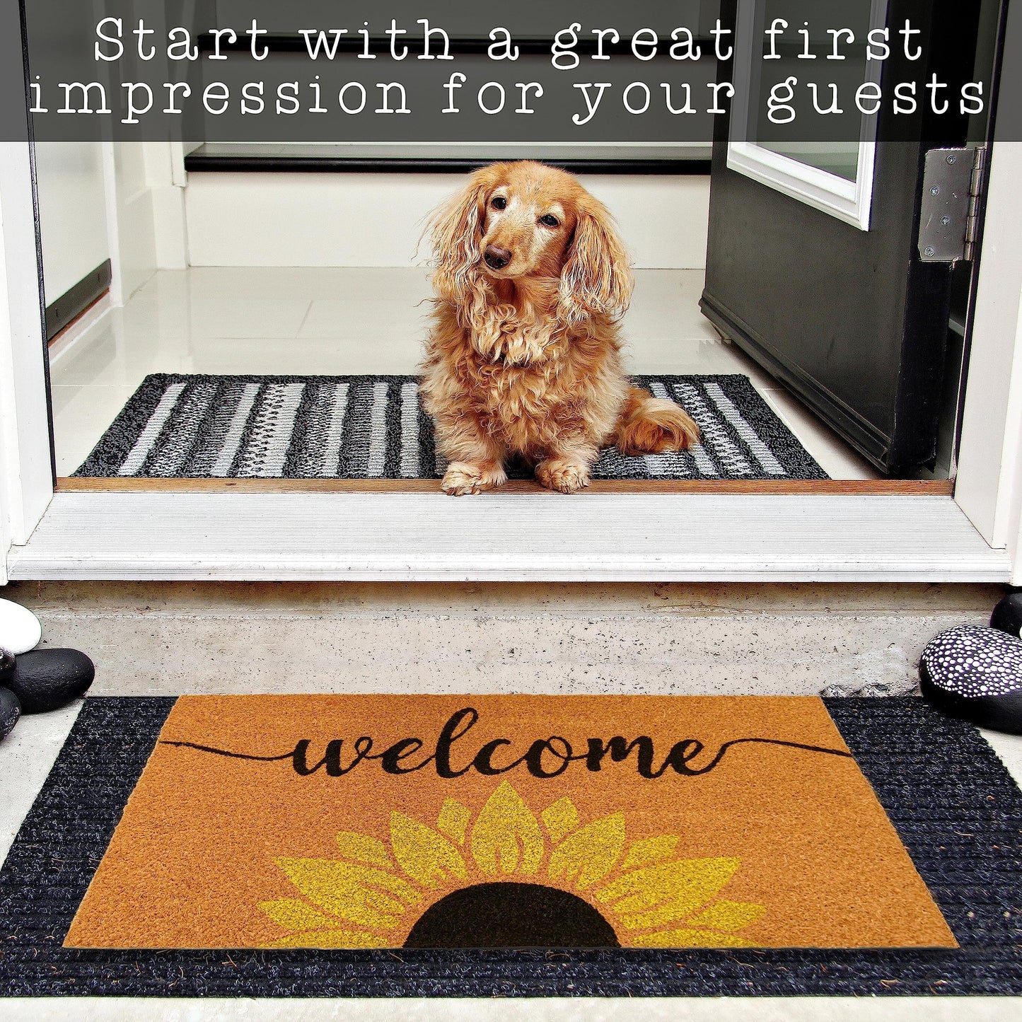 Sunflower Welcome Mat 30x17 Inch, Sunflower Door Mat for Covered Outdoor Area, Spring Doormat w/Non Slip-PVC Backing