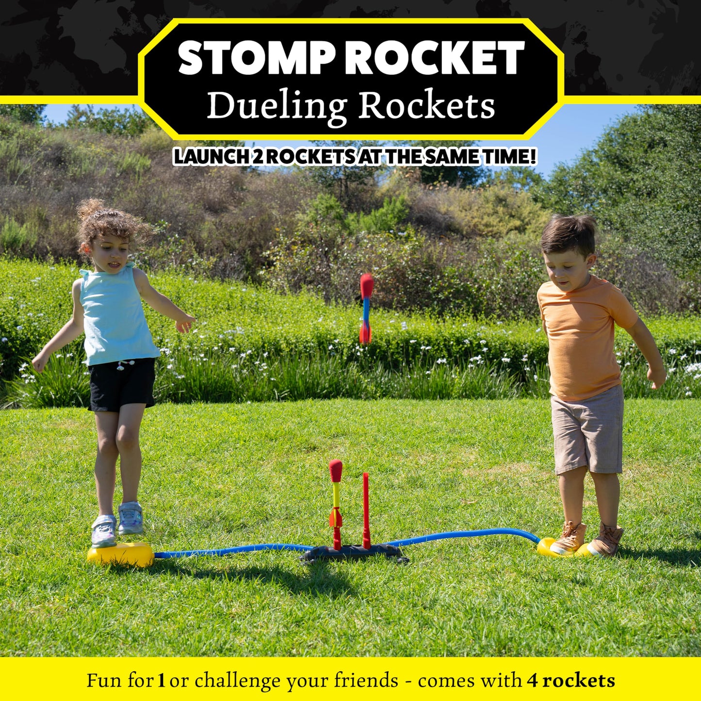 The Original Stomp Rocket Dueling Rockets Launcher, 4 Rockets and Toy Rocket Launcher - Outdoor Rocket STEM Gift for Boys and Girls Ages 6 Years and Up - Great for Outdoor Play