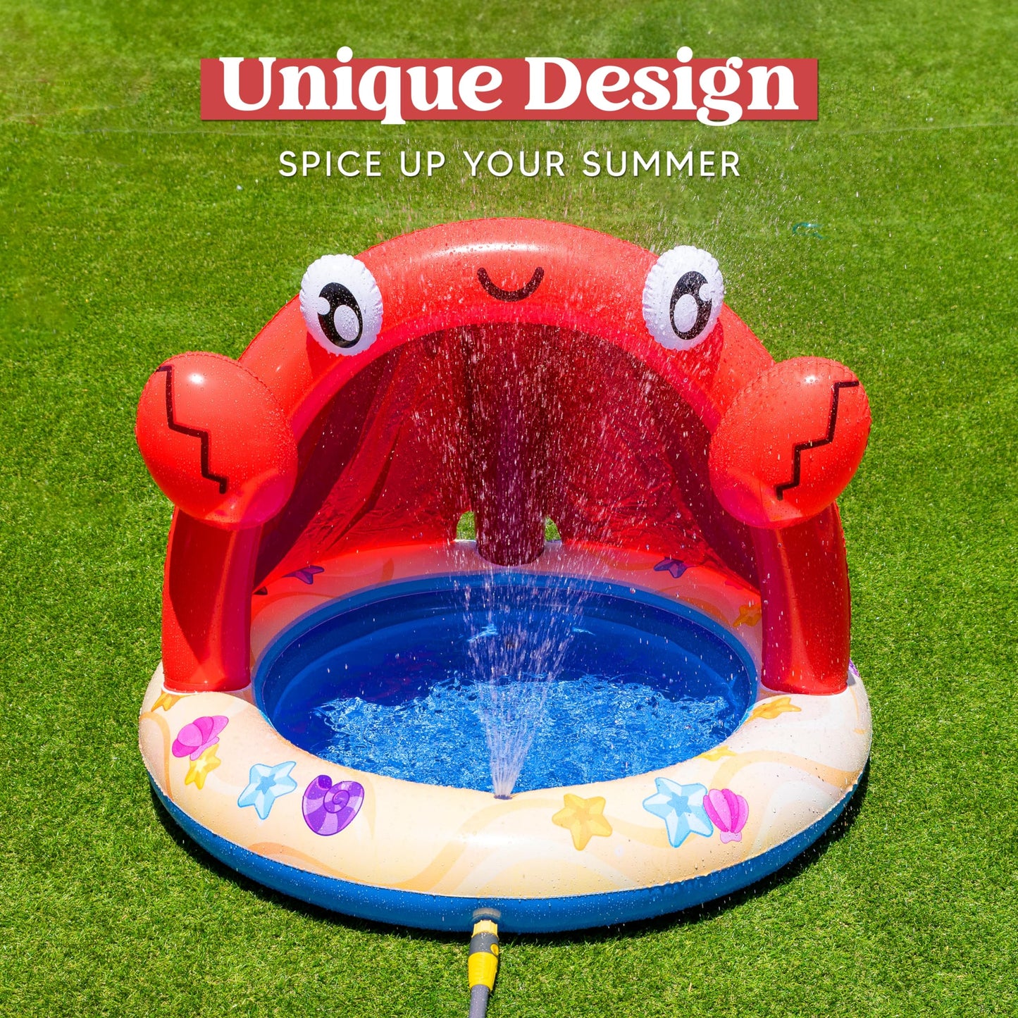 Sloosh Kiddie Pool with Canopy Baby Pool Inflatable Crab Sprinkler, Wading Pool for Learning,Children’s Sprinkler Pool,Kiddie Water Pool Toys,Outdoor Swimming Pool for Kids