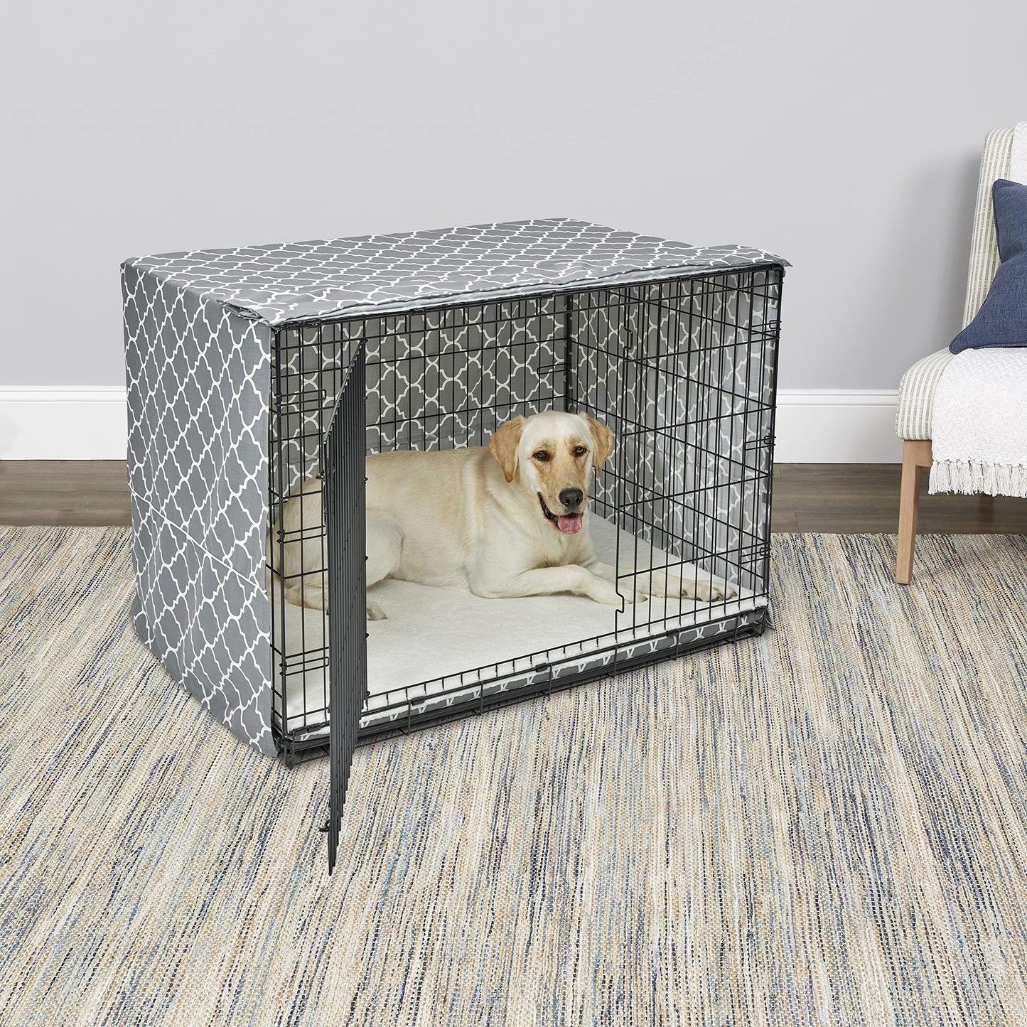 New World Dog Crate Cover Featuring Teflon Fabric Protector, Dog Crate Cover Fits All New World and Midwest Homes for Pets 106.68cm Long Dog Crates, Light Gray Designer Pattern, BCVR-42GYT