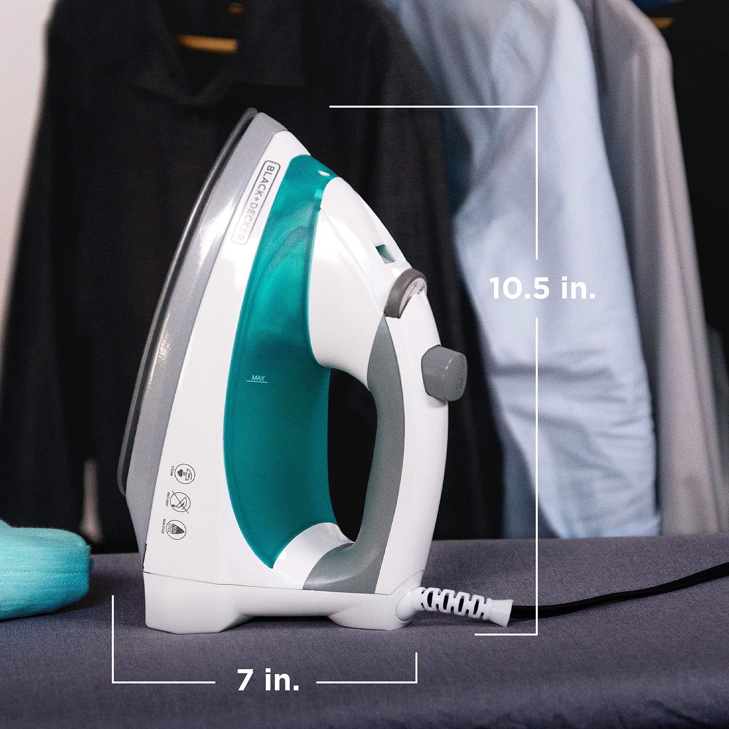Black+Decker Lightweight Steam Iron for Clothing, Smart Steam Techology, Anti-Drip, Teal, 1200W, IR0820C