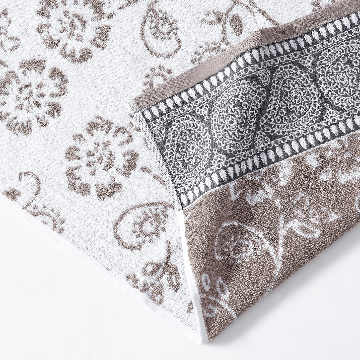 Modern Threads 6 Piece Set, 2 Bath Towels, 2 Hand Towels, 2 Washcloths Yarn Dyed Jacquard/Solid Towel Set Ophelia Fawn