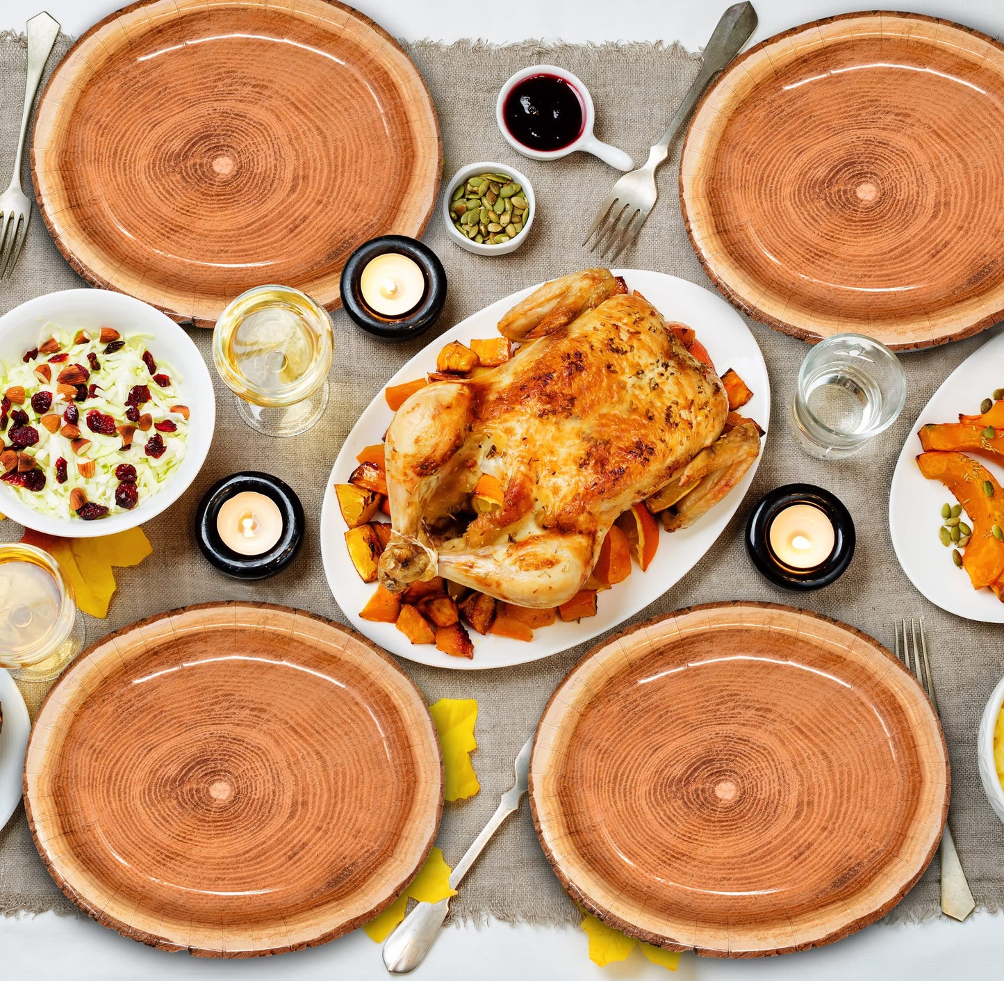 Gift Boutique 50 Count Wood Oval Paper Plate 10" X 12" Large Disposable Rustic Wooden Look Platter Serving Dish Tray for Fall Spring Holiday Tableware