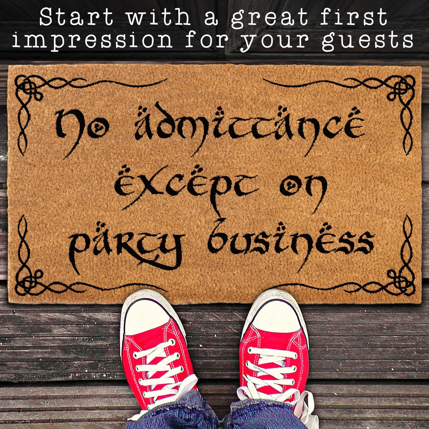 No Admittance Except On Party Business Door Mat Outdoor 30x17 Inch, Nerd Welcome Mat Outside Entrance for Covered Porch or Patio, LOTR Gift