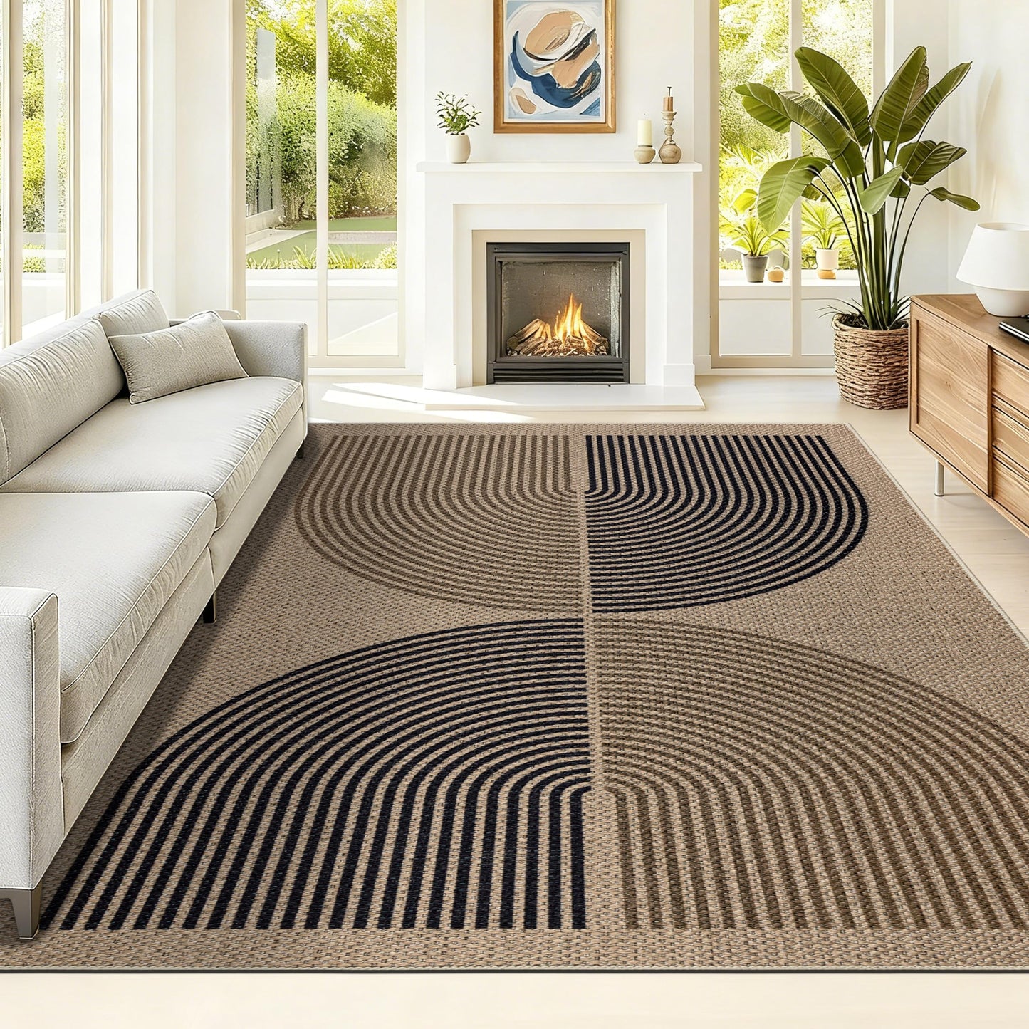 Capslpad Easy Jute Rug 5x7 Area Rugs,Washable Indoor Outdoor Rugs,Modern Rainbow Non-Slip Carpet, Contemporary Geometric Rugs for Living Room Dining Room Bedroom Office Patio Backyard,Nature