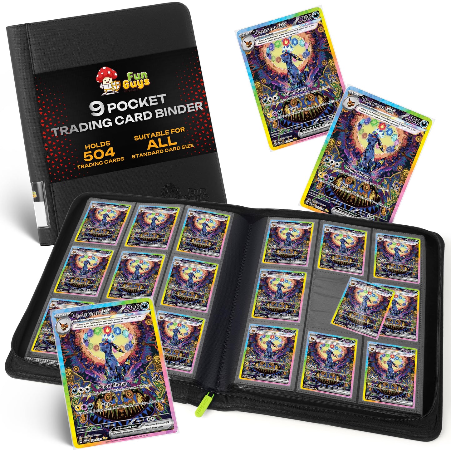 FunGuys Trading Card Binder, 9 Pocket, 504 Side Loading Sports Card Binder, Card Collection for Yugioh Card, MTG, TCG Book Holder