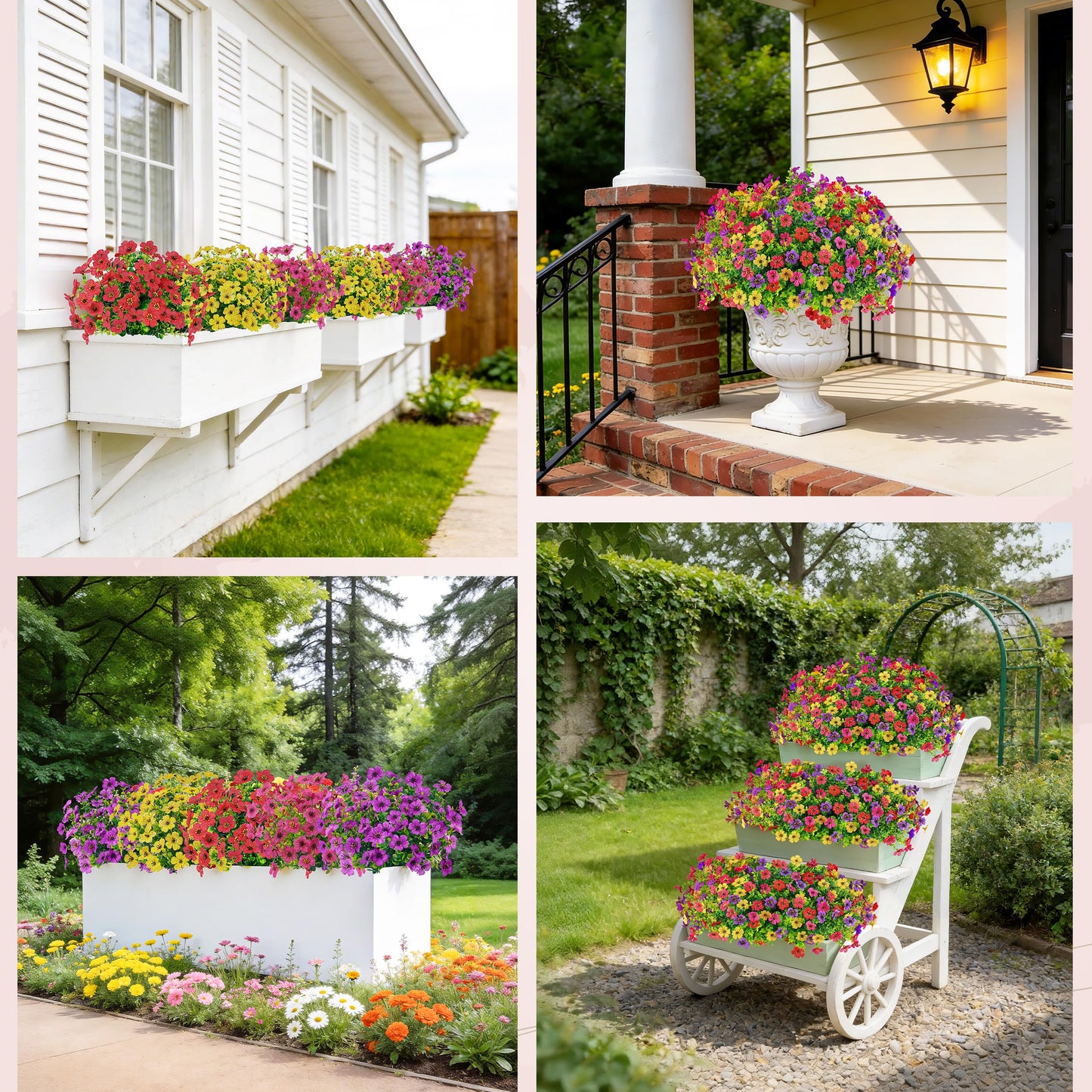 Der Rose 24 Bundles Artificial Flowers for Outdoors Fake Flowers Plants Spring Summer Decoration UV Resistant for Outside Home Porch Patio Garden Decor