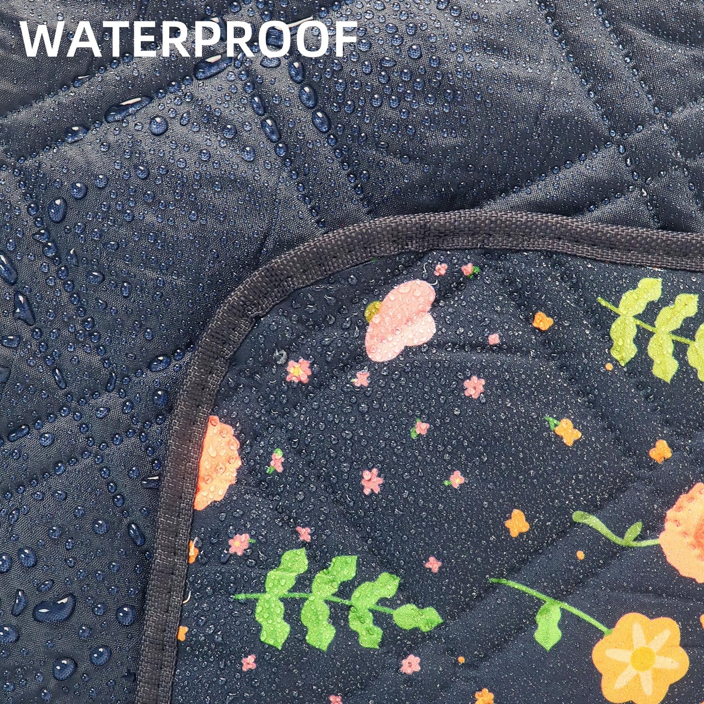PICYALO Outdoor Picnic Blanket Blue Floral 80"x80" Large Sandproof Beach Blanket Waterproof Picnic Blankets Foldable for Caming, Beach, Outdoor Activities.