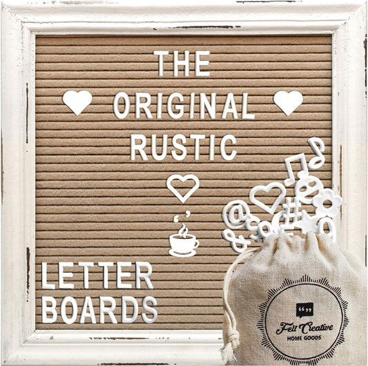 Cappuccino Felt Letter Board Back to School Sign with Rustic Wood White Frame - Farmhouse Letter Board Sign with Stand - Baby Announcement 10x10 Felt Board Changeable Message Board with 350 Letter Set