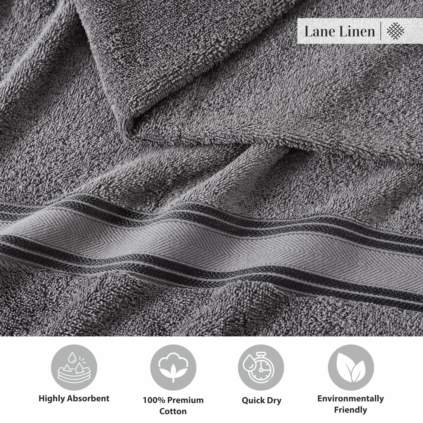 Lane Linen Bath Towels 4 Pack (30" x 60") - Zero Twist 100% Cotton Bathroom Towels, 450 GSM Soft & Aborbent Large Bath Towels, Quick Dry Shower Towels, Oversized Bath Towel Set - Cool Grey