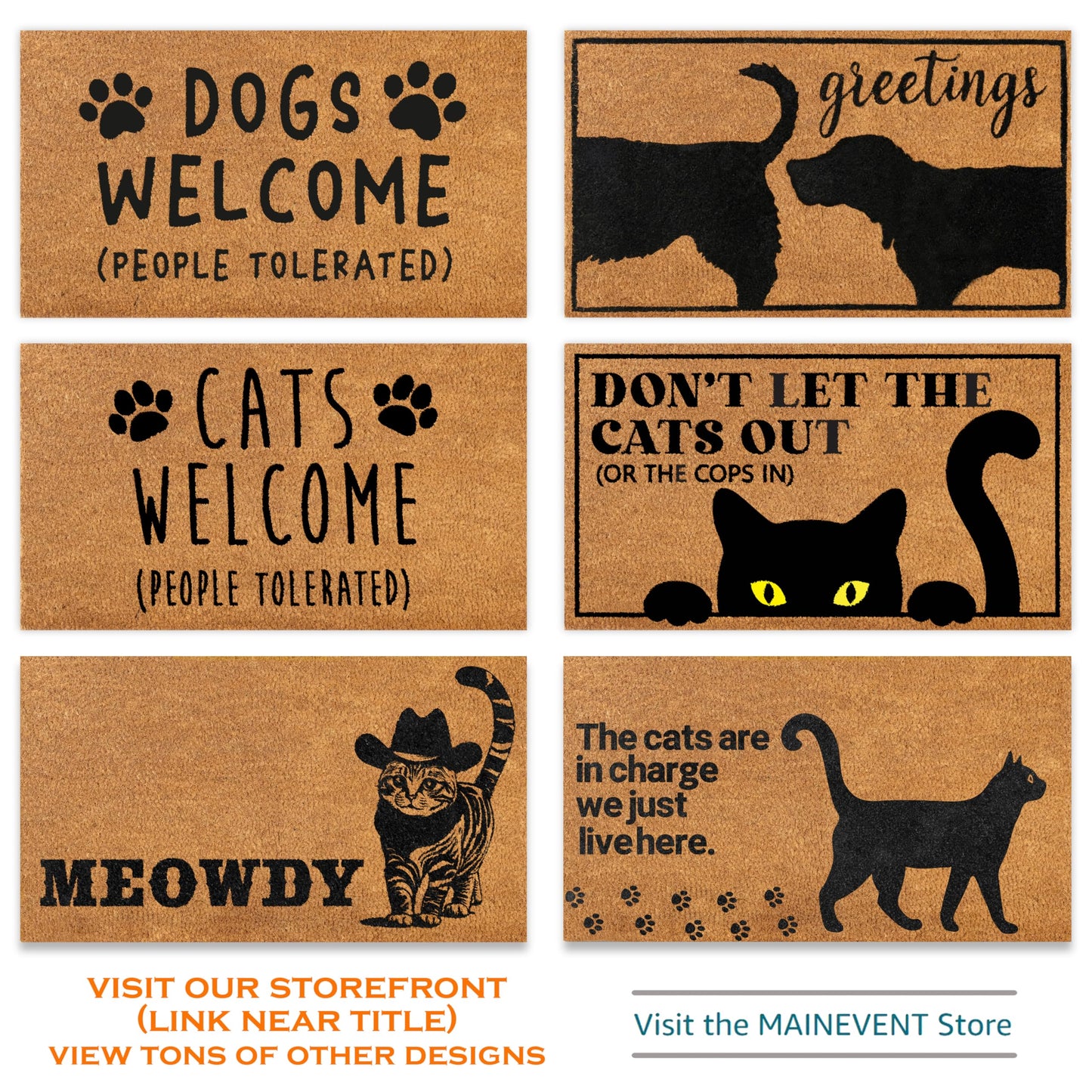 Meowdy Doormat 30x17 Inch, Cat Front Door Mat for Covered Area, Black Cat Welcome Mats for Front Door Gift, Coir Doormat