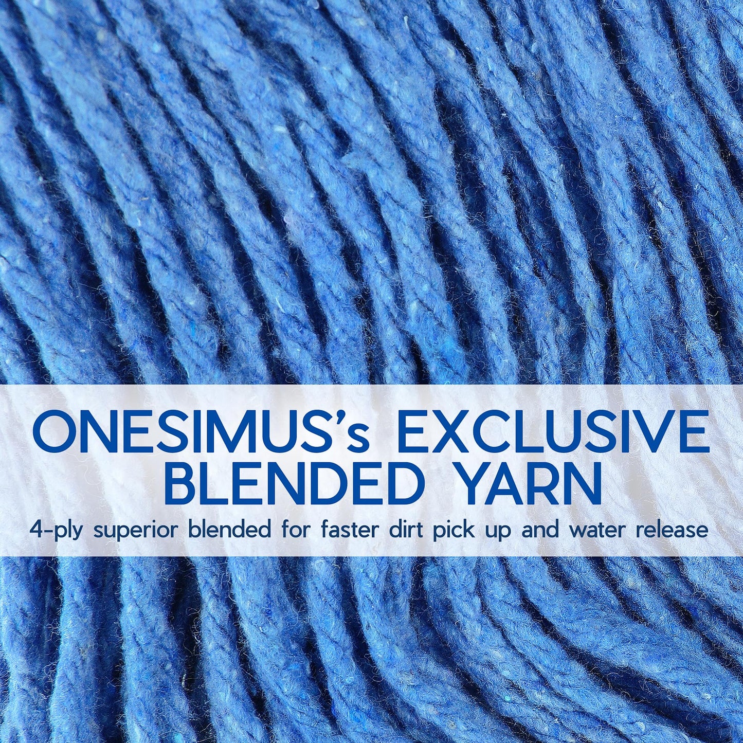ONESIMUS Large Heavy-Duty Commercial Mop Head Replacement – Screw-On Wet Industrial Cotton Looped String Refill with Built-in Tough Polypropylene Bristle Brush for Floor Cleaning (Blue 2 Pack)