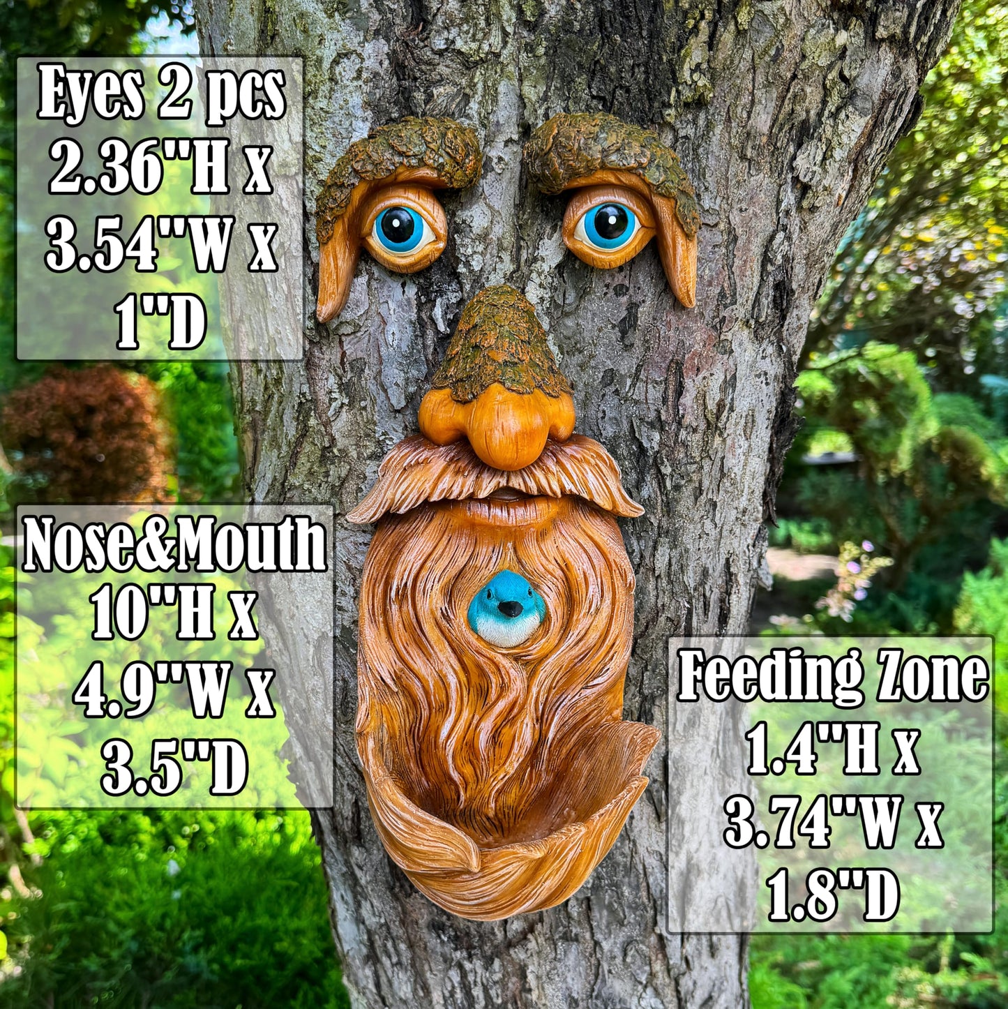 Mood Lab Tree Faces Decor Outdoor - Old Man Bird Feeder - Tree Hugger Garden Decoration - Yard Art Statues