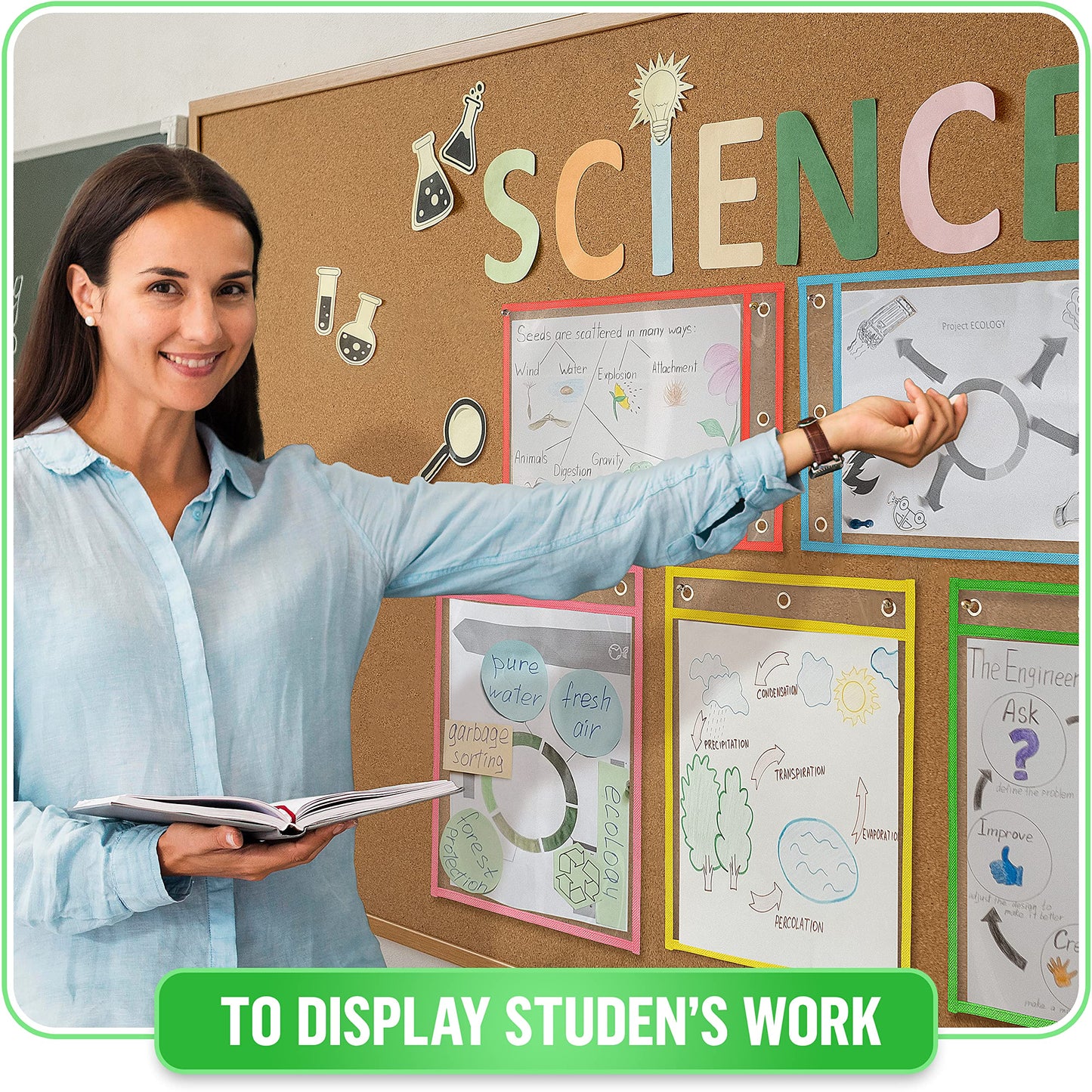 22 Dry Erase Pockets Reusable Sleeves 10x13 - Dry Erase Pocket Sleeves Dry-Erase Sleeve Classroom Pack Dry-Erase Sheet Protectors Pouches Write and Wipe Pockets Erasable Pocket Sleeve for Classroom