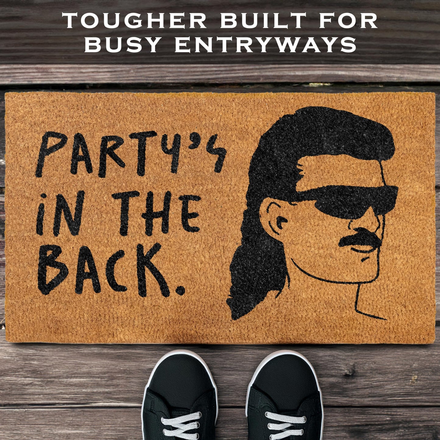 Party's in the Back Door Mat 30x17 Inch, Welcome Mat Funny for Covered Outdoor Area, Coir Doormat Decor w/Non-Slip PVC Backing