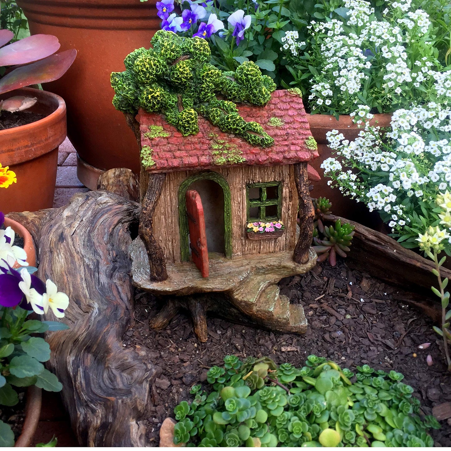 PRETMANNS Fairy Garden House – Fairy House for Outside – 9” High with Door That Opens – Sturdy Fairy Garden Building – Lovely Miniature Garden Accessories Supplies