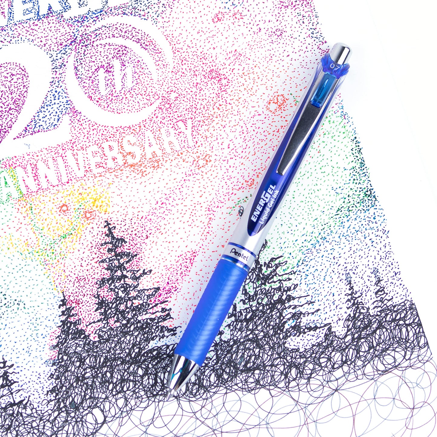 Pentel EnerGel Retractable Liquid Gel Rollerball, 0.7mm Medium Point, Blue Ink, Box of 12