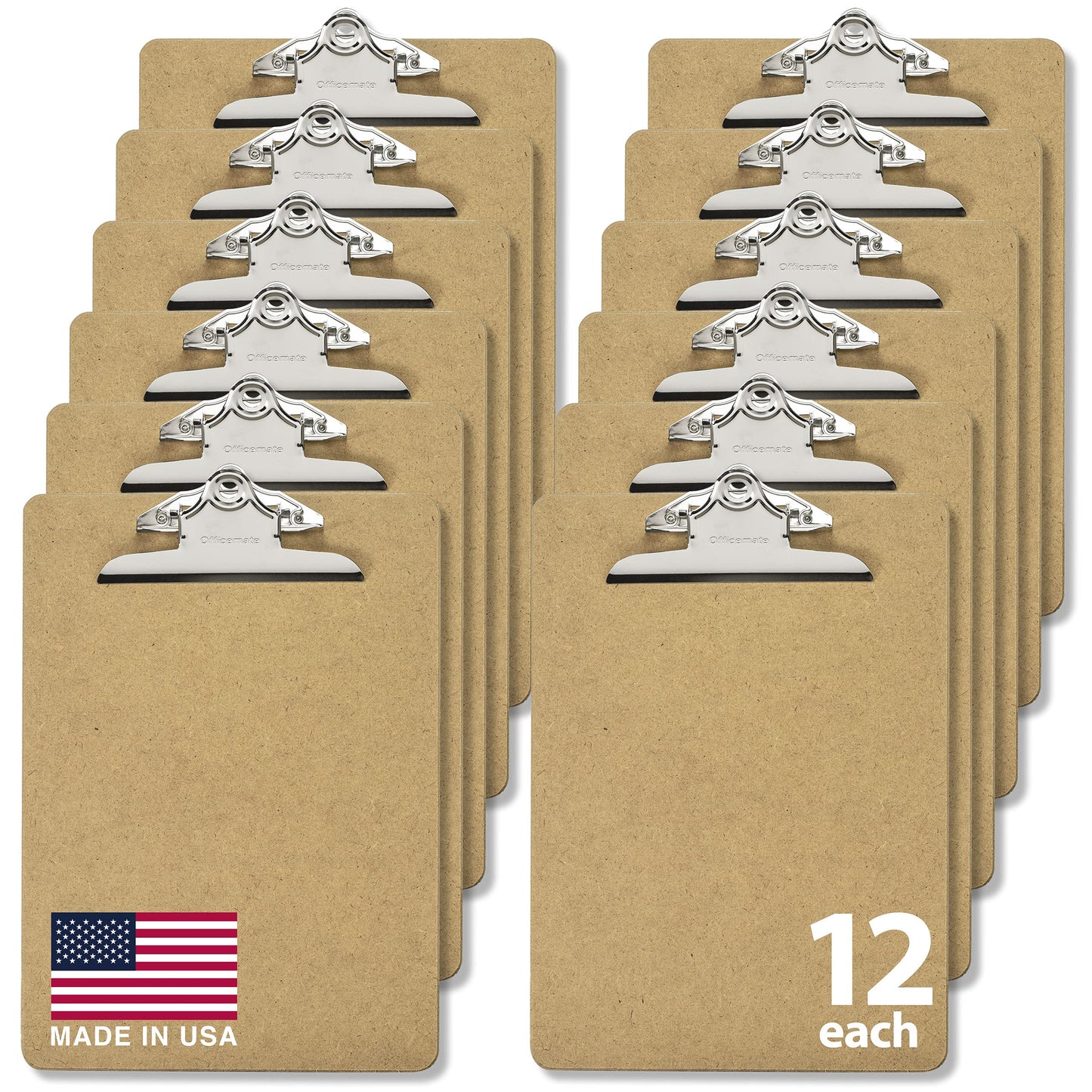 Officemate Recycled Wood Clipboards, 6 Inch Clip, 12 Pack Clipboards, Letter Size (9 x 12.5 Inches), Brown (83712)
