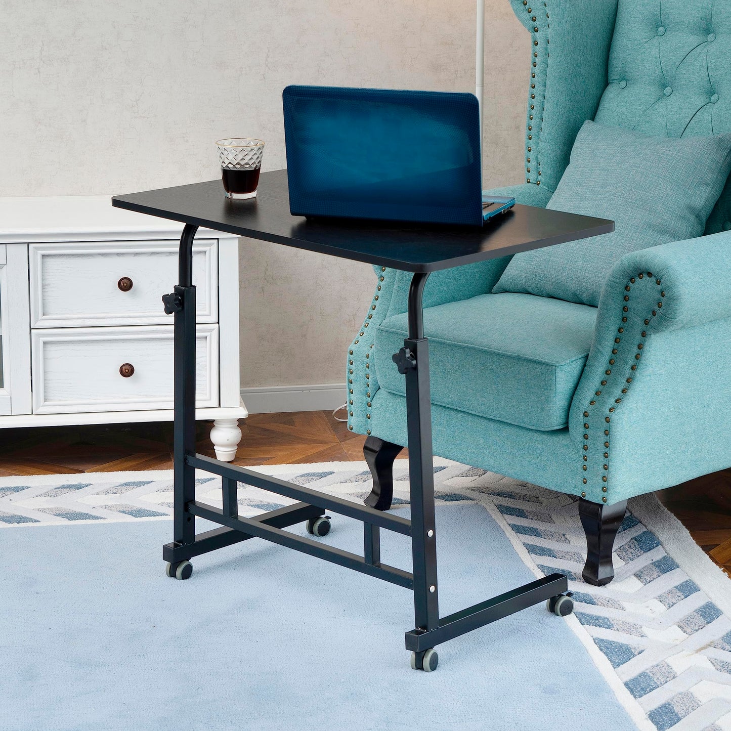 Aerkenga 23.6 inch Side Table Small Notebook Computer Stand Height Adjustable Desk Rolling Desk Bedside Table, Black