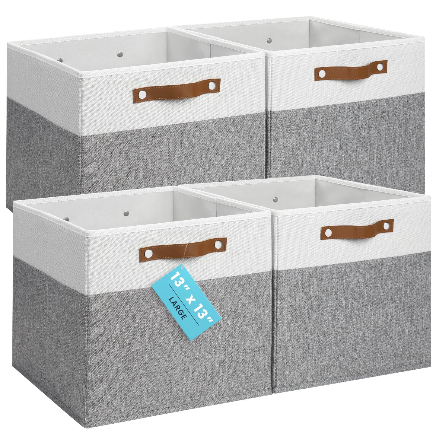 OrganiHaus 33x33cm 4 Pack Cube Storage Bin, Fabric Storage Bins, Cube Storage Organizer Bins, Kallax Organizer Storage Basket, Closet Storage Bins, Panier de Rangement, Bac de Rangement Gray/White