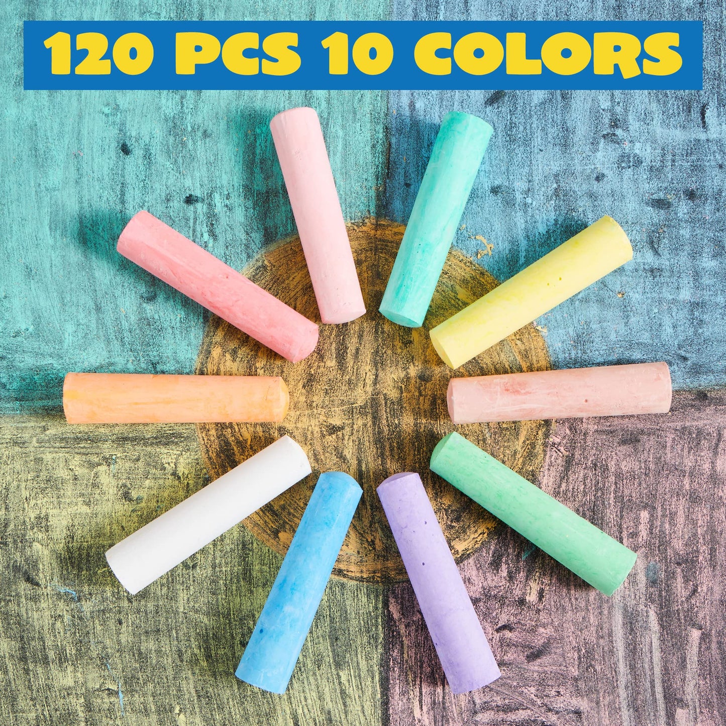 Joyin Toy 120 Pack Giant Box Non-toxic Jumbo Washable Sidewalk Chalk Set in 10 Colors (120 Pieces)