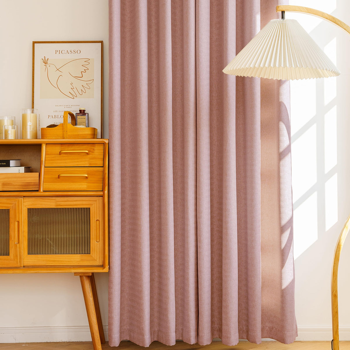 GRALI-DECOR 100% Blackout Curtains for Nursery, Thermal Insulated Noise Reducing Grommet Panels with Herringbone Texture, Black Liner Double Layer Drapies, 52 x 84 Inch, 2 Panels, Blush Pink