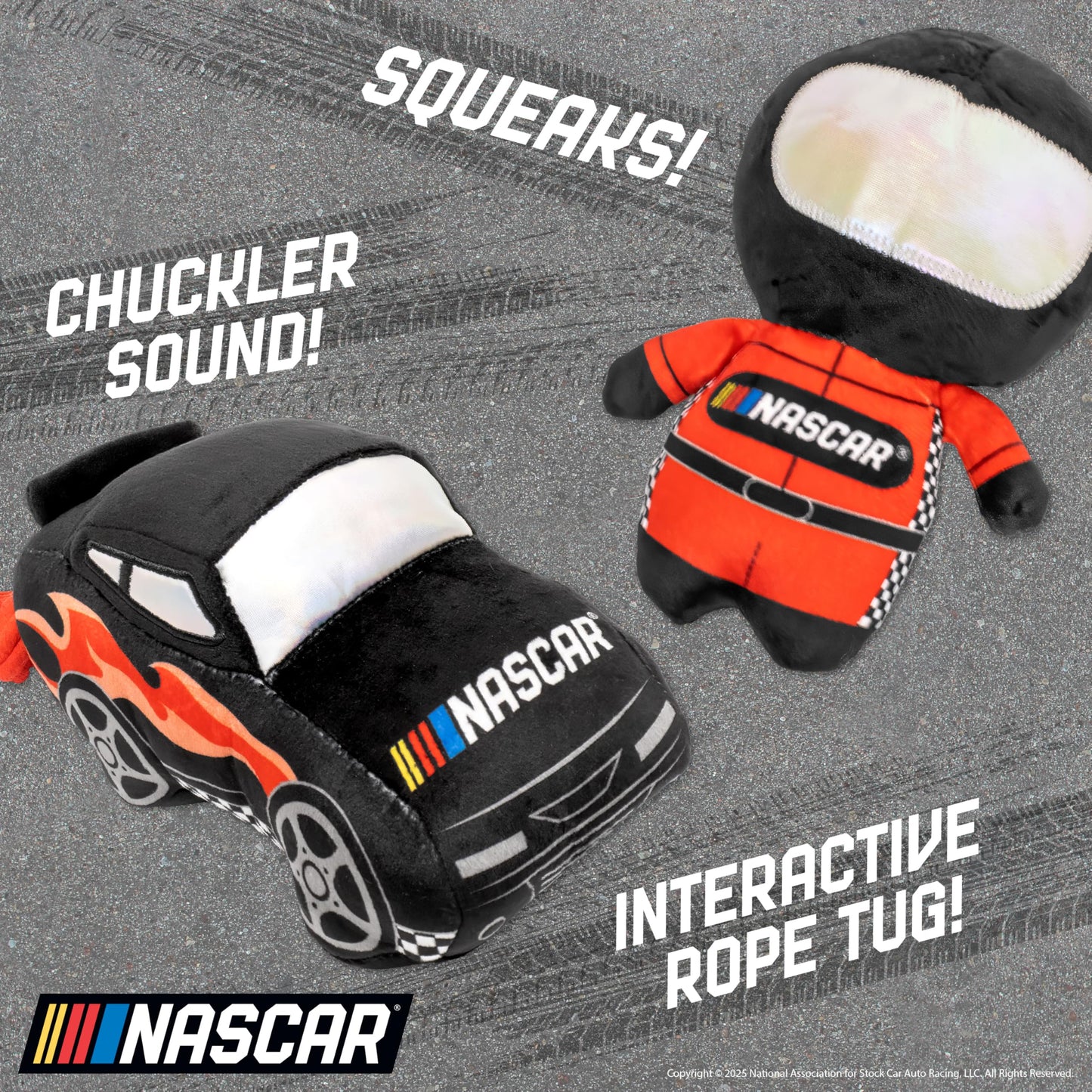 design LAB, Inc. NASCAR Official Merchandise | Plush 'Driver Essentials' Chew Toys for Dogs | Plush Racecar Driver & Car with Tug Rope for Fun Interactive Play