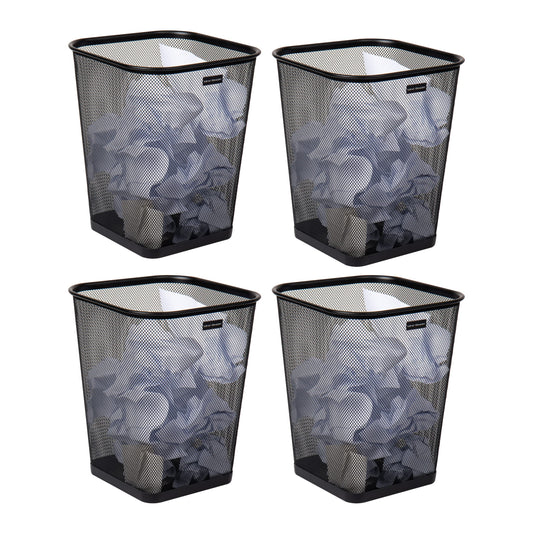 Mind Reader Mesh Trash Can, Waste Paper Basket, Square, Office, Metal Mesh, 24.8 L x 24.8 W x 34.3 H cm, Set of 4, Black