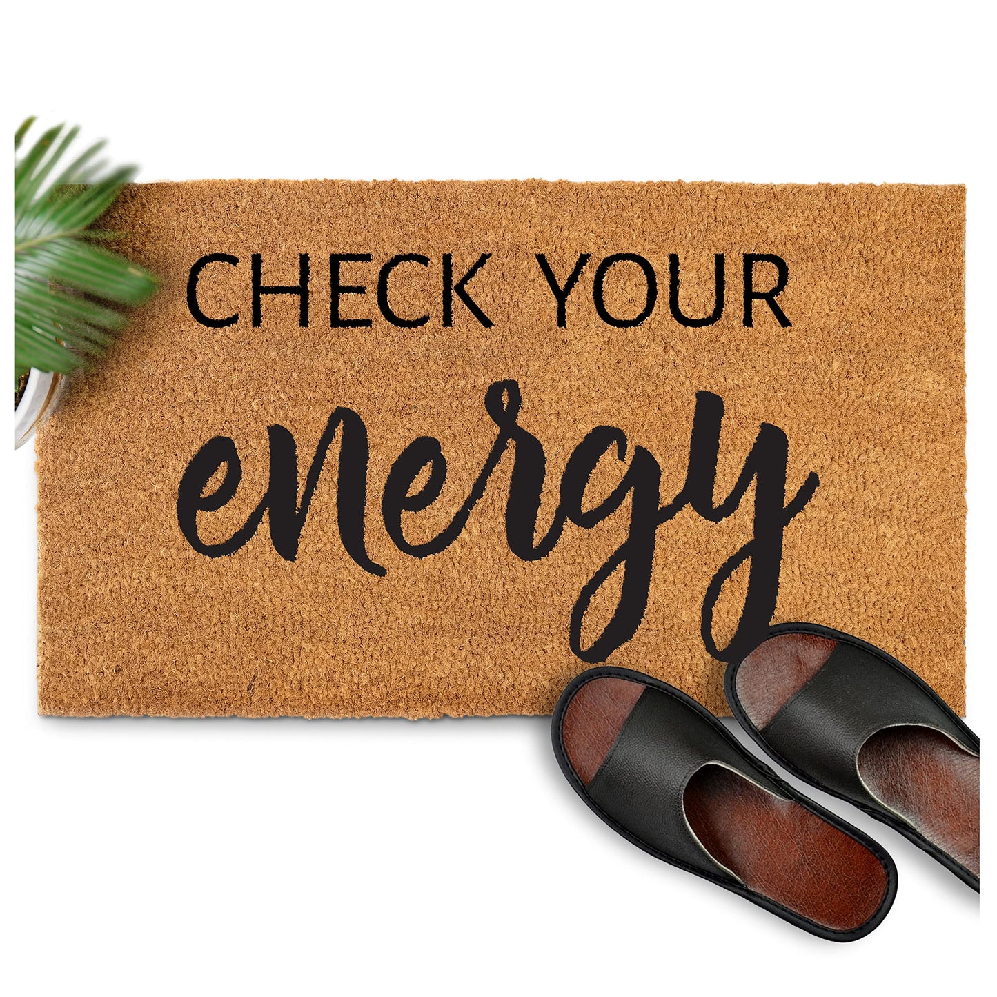 Check Your Energy Doormat Outdoor Entrance 30x17 Inch, Outdoor Spaces, Check Your Energy Welcome Mat, Funny Outdoor Door Mat