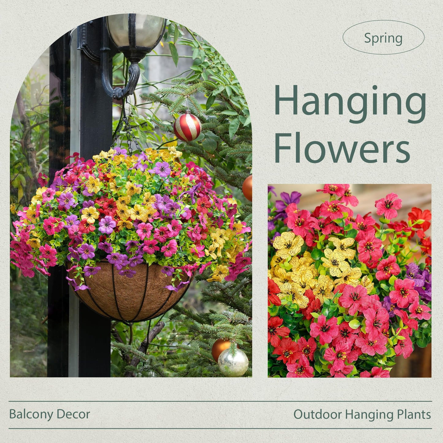 Der Rose Artificial Flowers for Outdoors Hanging Basket, Fake Flowers UV Resistant for Garden Front Porch Patio Balcony Decor