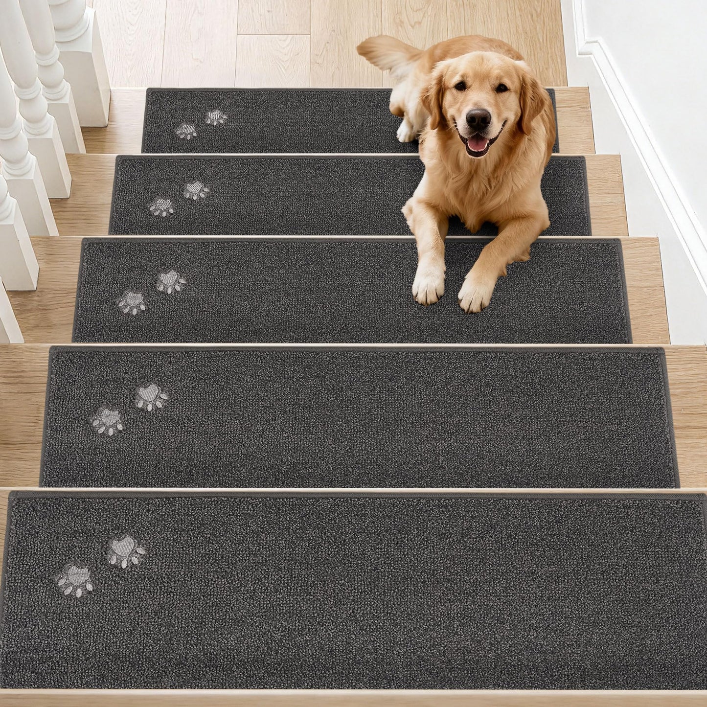 BEQHAUSE Stair Treads for Wooden Steps Non-Slip Machine Washable Carpet Stair Treads 28"X9" Soft Indoor Stair Runner for Kids Elders and Pets, 100% Polyester, 4pcs, Dark Grey