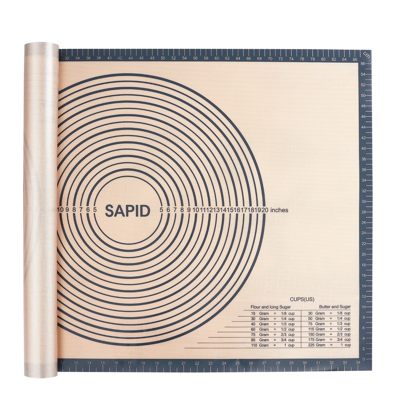 Sapid Extra Thick Silicone Pastry Mat Non-slip with Measurements for Non-stick Silicone Baking Mat Extra Large, Dough Rolling, Pie Crust, Kneading Mats, Countertop, Placement Mats (24inch x 36inch, Gray)