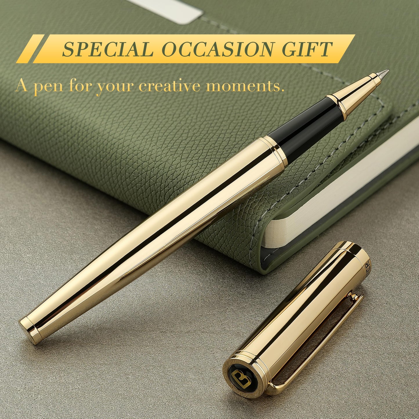 BEILUNER Luxury Rollerball Pen,Stunning Gold Pens with 24K Gold Finish, Noble and Elegant Designs,Schneider Ink Refill, Fancy Gift Set for Men & Women, Executive Writing, Office, Nice Graduation Gift