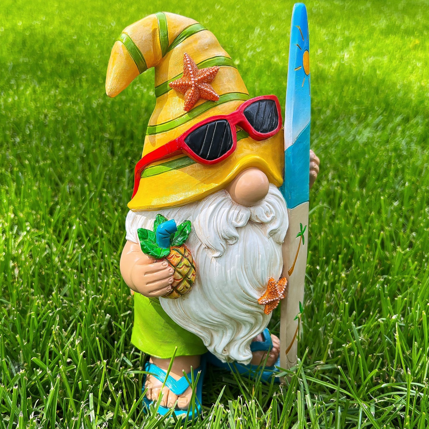 Mood Lab Garden Gnome - Surfer Gnome Figurine - 9.1 inch (23.2cm) Tall Funny Lawn Statue - for Outdoor & House Decor