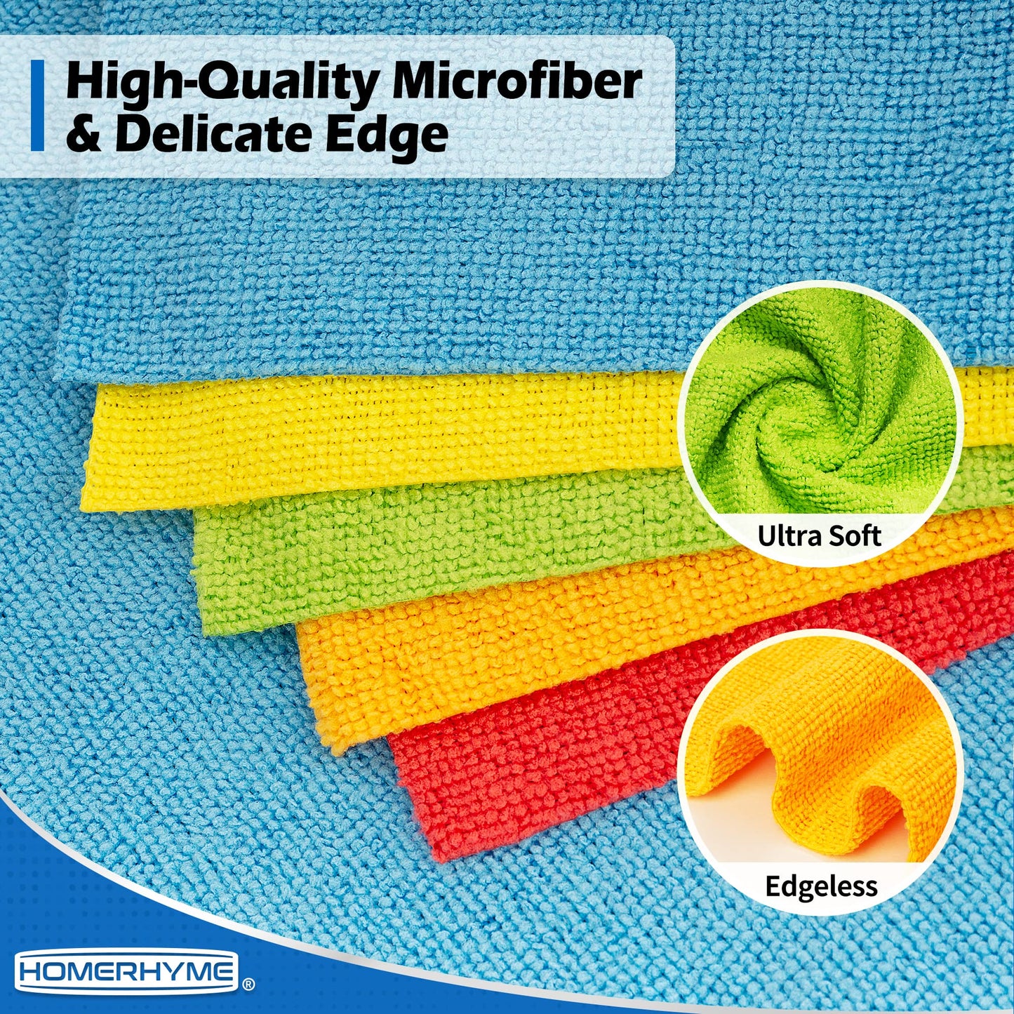 HOMERHYME Microfiber Cleaning Cloths, 100 Pack Cleaning Rags Towels Bulk Absorbent Lint-Free Washcloths, All-Purpose Washable Car Cloth Wipes for Detailing, Office, Household 11.5" x 11.5", Assorted