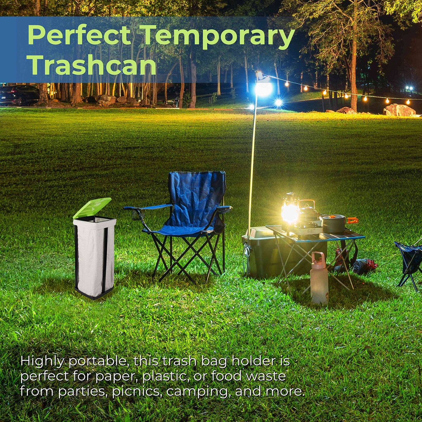TonGass (Green & Blue, 2-Pack Collapsible Trash Bag Holder, Portable Indoor Outdoor Trashcan Suitable for 13-Gallon Trash Bags, Perfect for Camping Waste Management Solution On The Go
