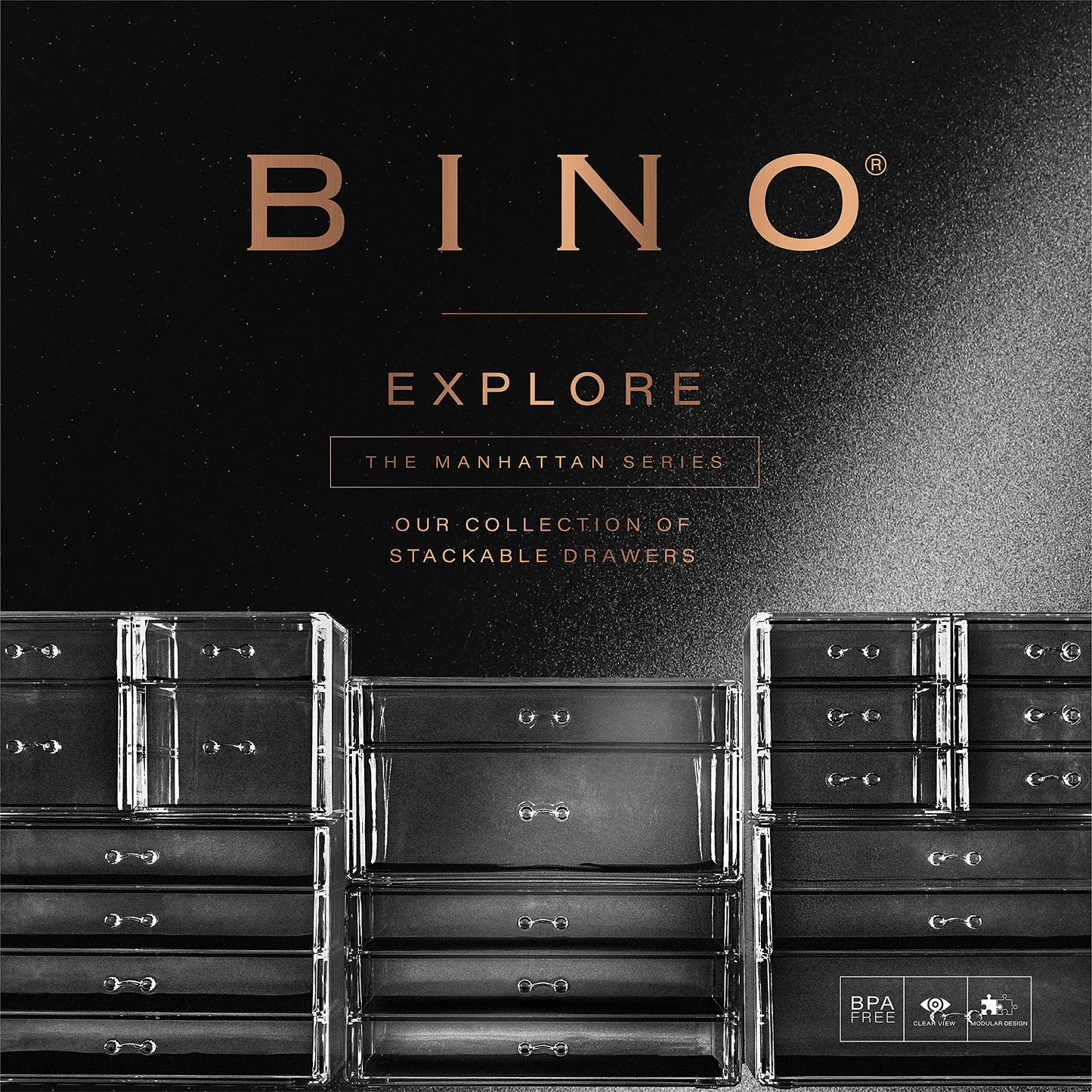 BINO 3-Drawer Makeup Organizer, Park Avenue | THE MANHATTAN SERIES | Modern Minimalist | Clear Acrylic Organizers | Stackable Storage Bins