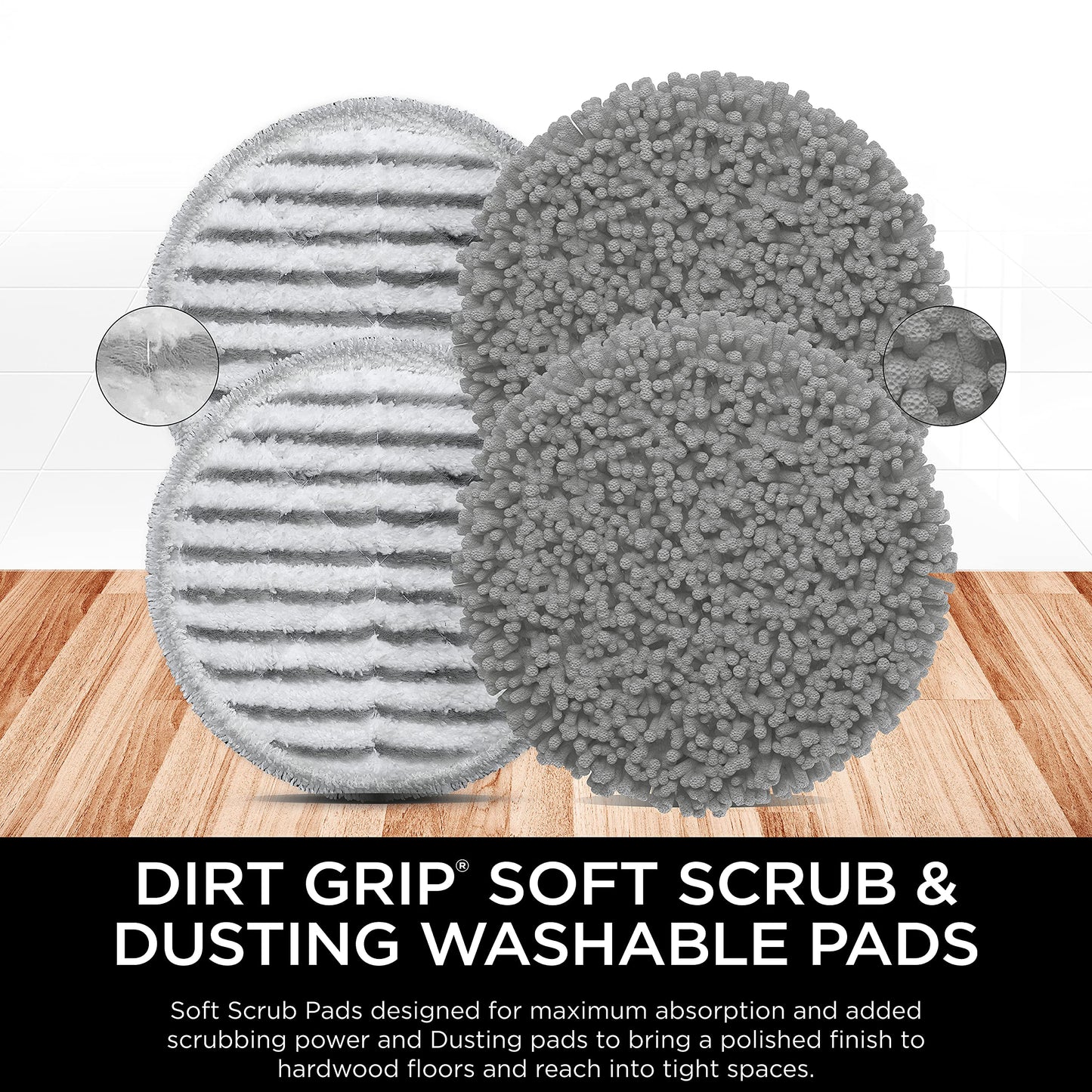 Shark Steam & Scrub Dirt Grip Soft Scrub & Dusting Washable Pads, Fully Reusable, Powerful Cleaning on All Sealed Hard Floors, Compatible with S8001, S8201, S7201 & S7001, Grey, XKITP7000D