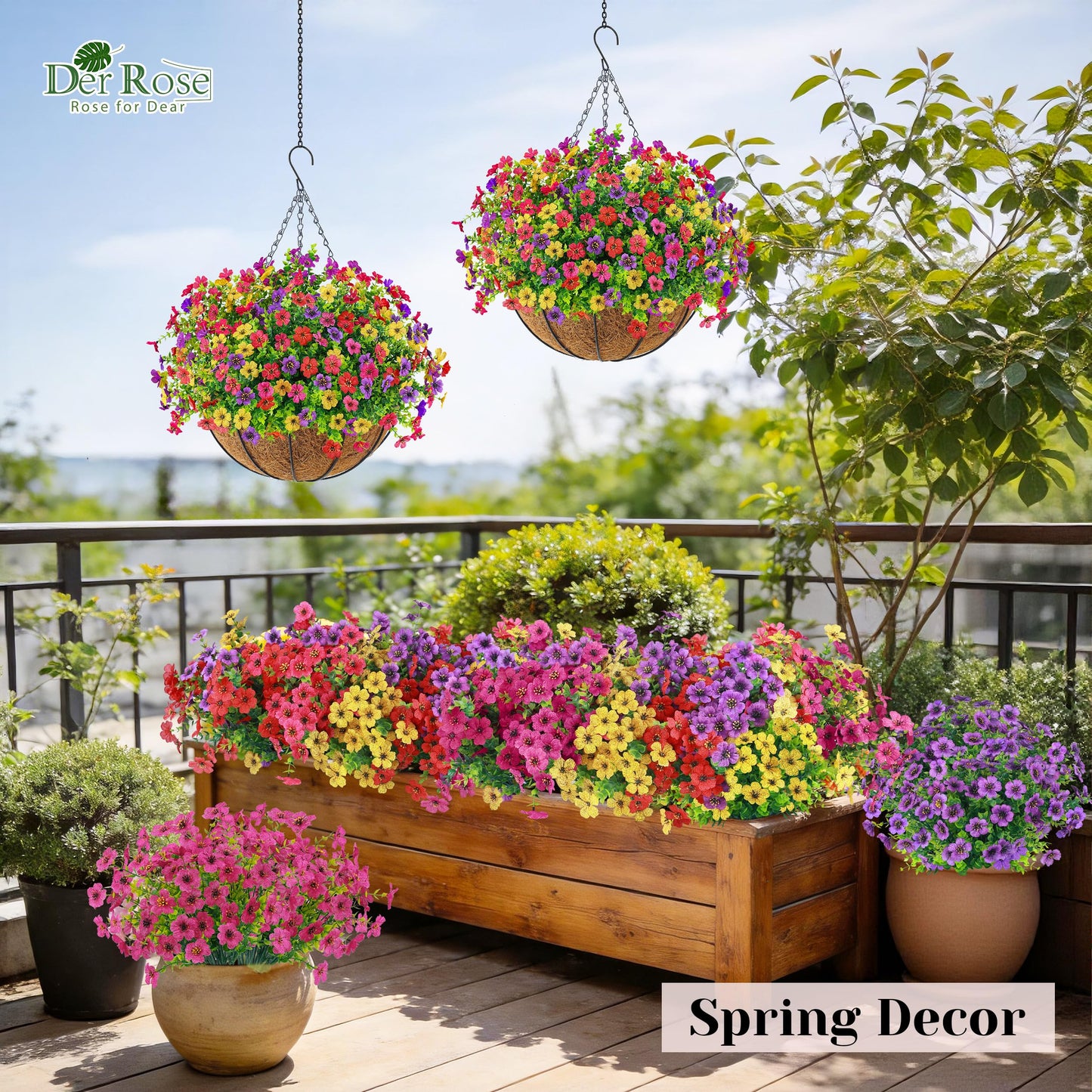 Der Rose 24 Bundles Artificial Flowers for Outdoors Fake Flowers Plants Spring Summer Decoration UV Resistant for Outside Home Porch Patio Garden Decor