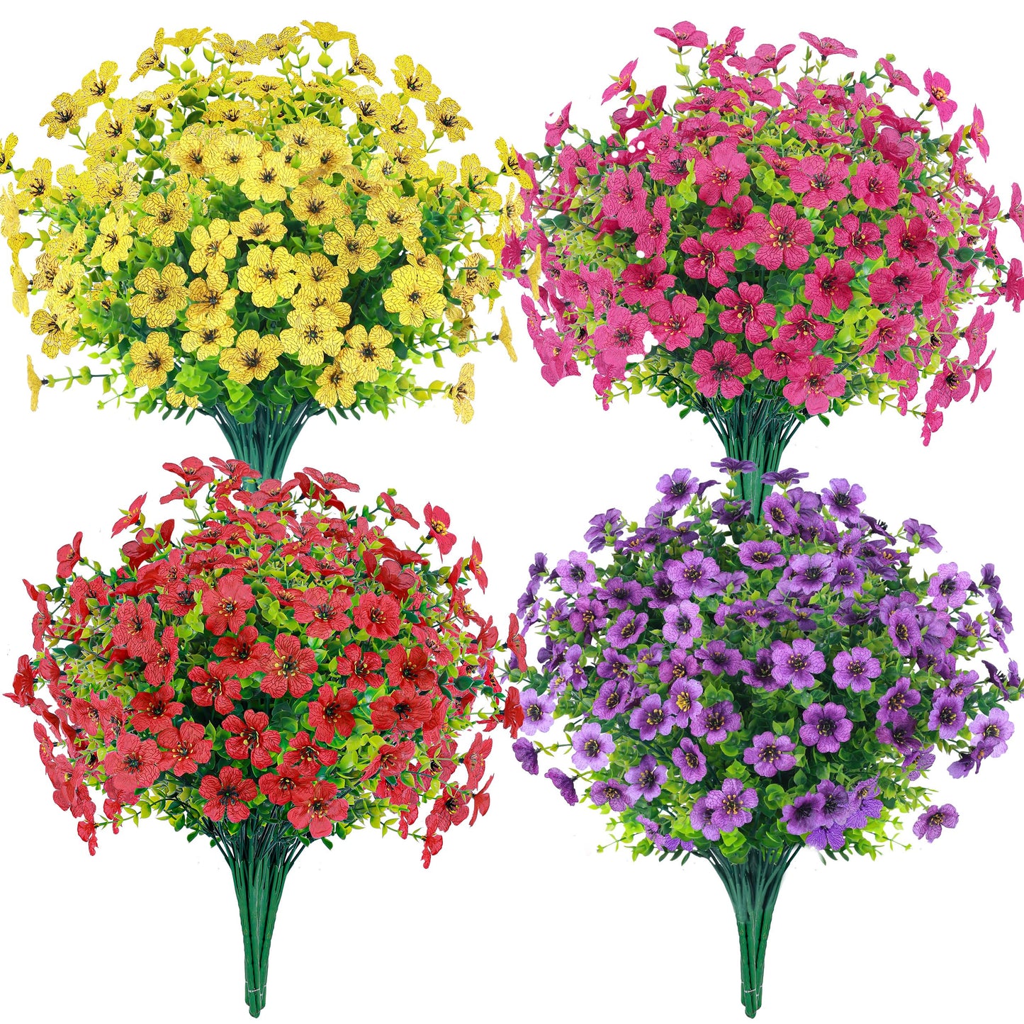 Der Rose 24 Bundles Artificial Flowers for Outdoors Fake Flowers Plants Spring Summer Decoration UV Resistant for Outside Home Porch Patio Garden Decor